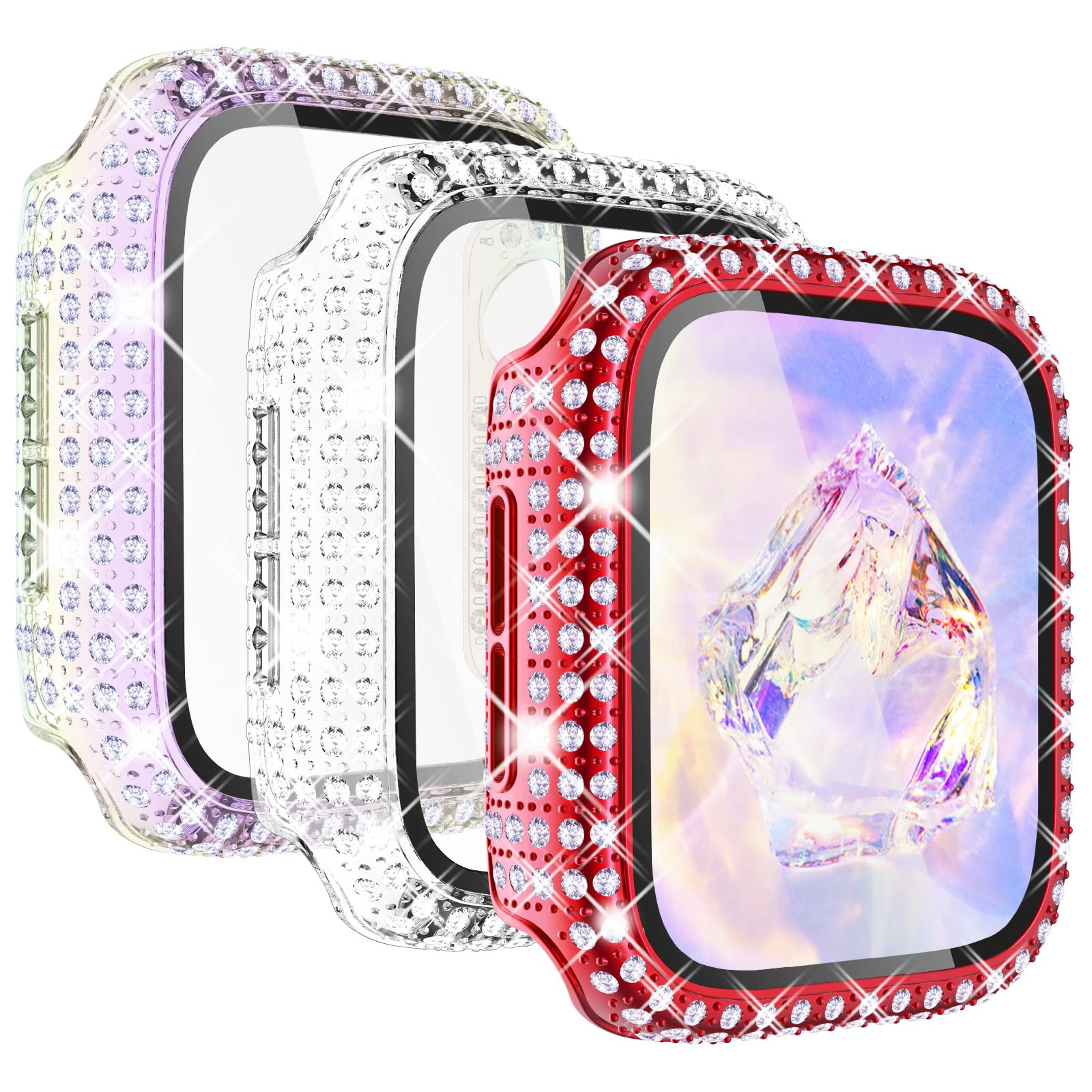Kades 3 Pack Bling Cases Compatible For Apple Watch 40Mm Case With Built In Screen Protector For Iwatch Series Se Se2022 6 5 4 (