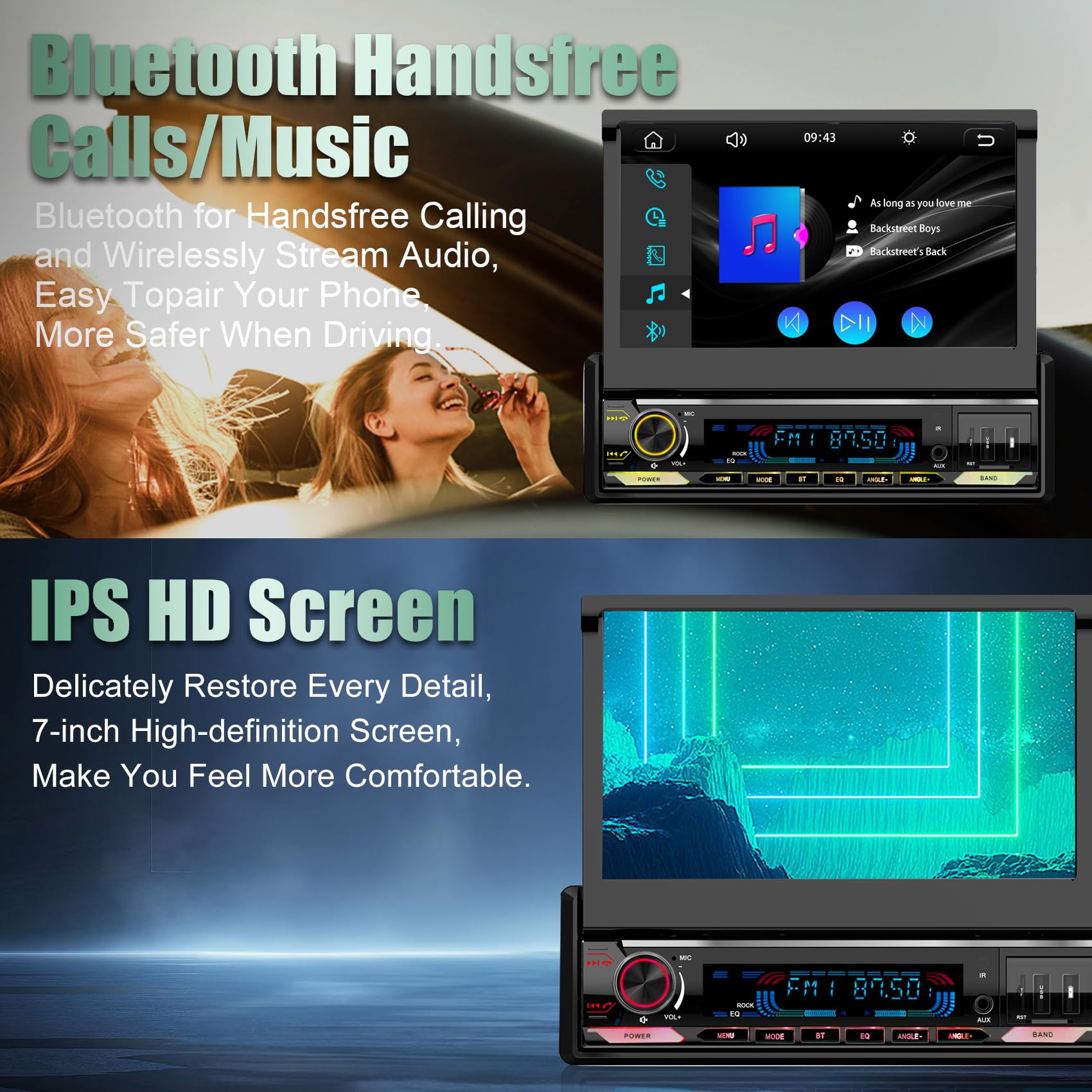 [Motorized] Y Metdriving 7 Inch Single Din Flip Out Touchscreen Car Stereo With Wired Apple Carplay & Android Auto,Screen Foldab