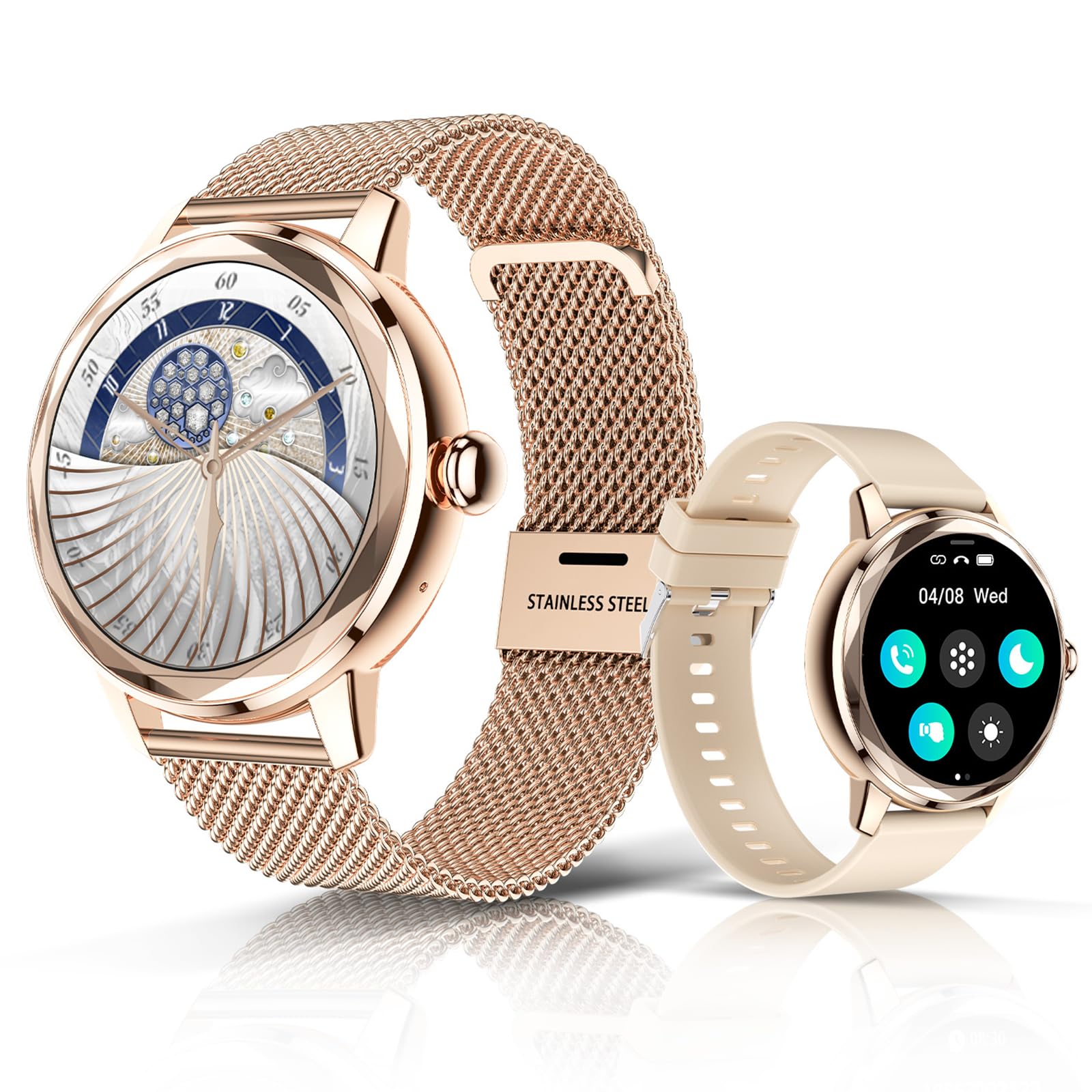 Samphon Smart Watches For Women Anser/Make Call, 1.57 ' ' Women Watch For Android Ios Phones, Rose Gold Fitness Tracker Smartwat