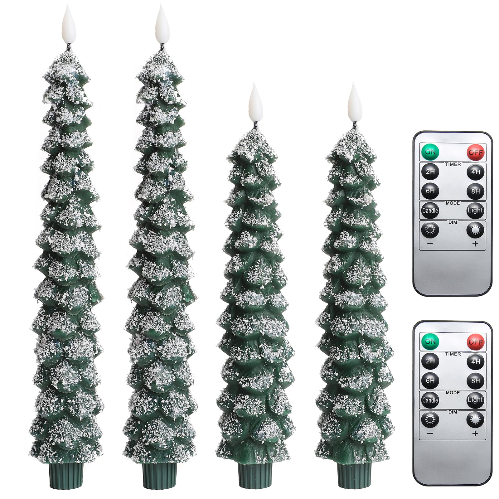 MUMCHASI 4 Pcs Flameless Taper Candles, Christmas Tree Candles with Remote, Battery Operated Candlesticks, Flickering LED Window