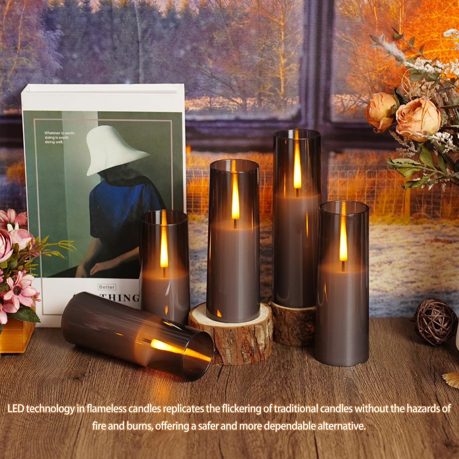Sasigeiaa Flickering Flameless Candles,Battery Operated, Flameless Candles With Remote, 2/4/6/8 Hour Timer, Realistic Jumping Fl
