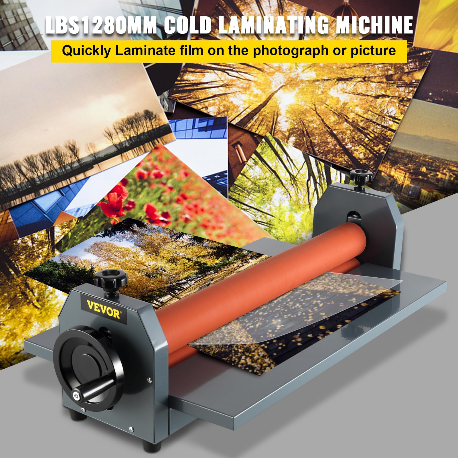 Vevor 51 Inch Cold Laminator Machine 10Mm Manual Vinyl Photo Film Cold Laminator Hand Crank Pressure Cold Roll Laminator(51Inch)