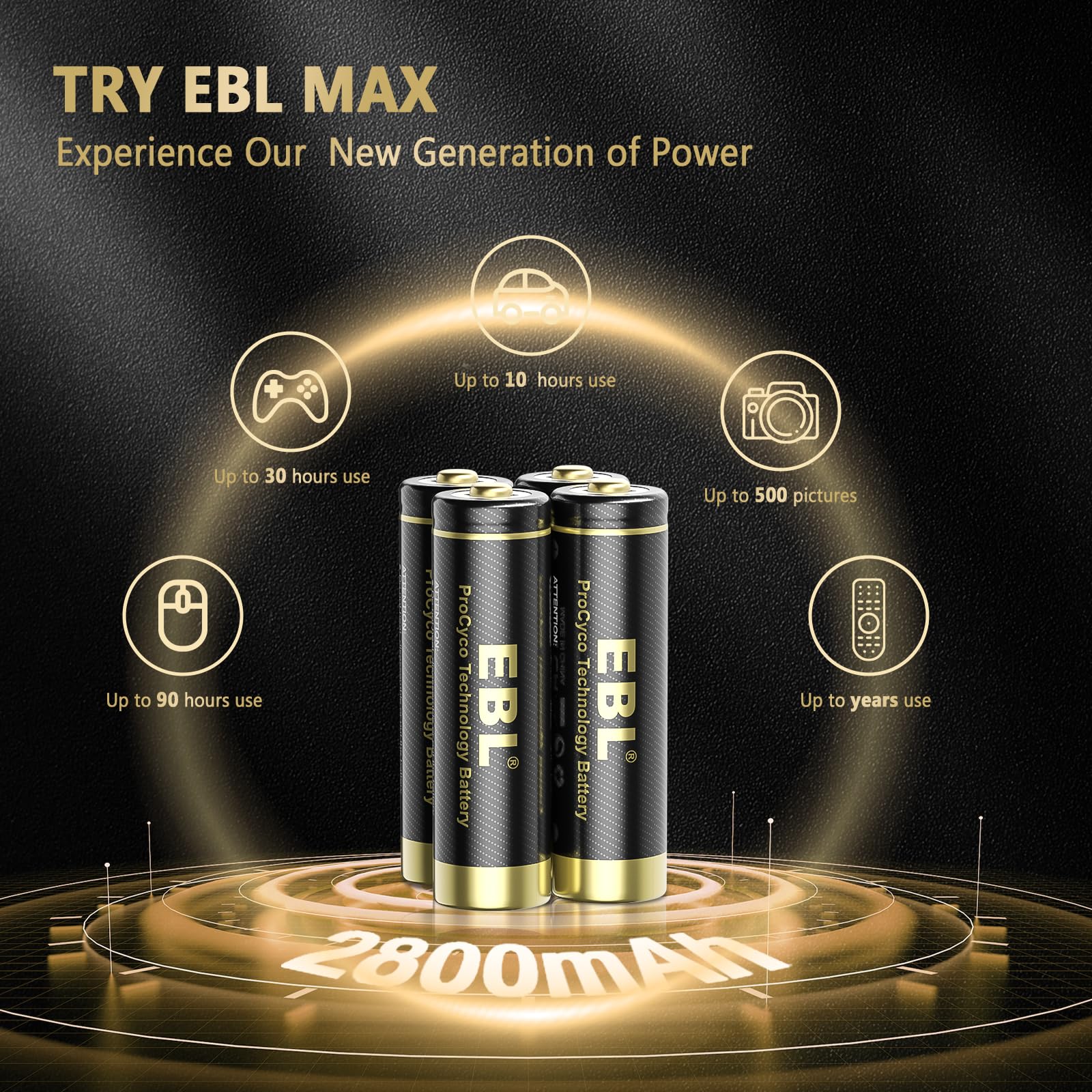 Ebl Gold Pro Rechargeable Aa Batteries 8 Pack, 1.2V 2800Mah Nimh Battery Upgraded High Capacity Aa Battery Precharged Long-Lasti