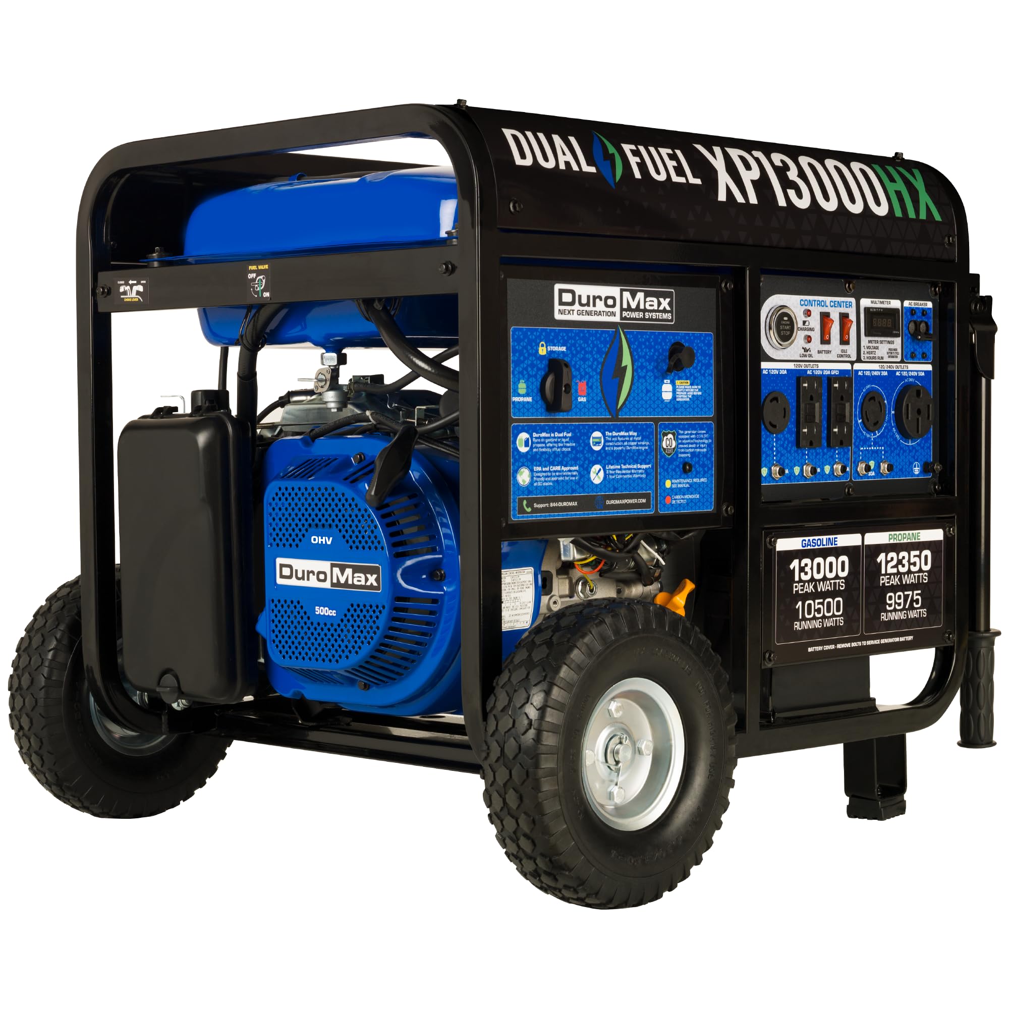Duromax Xp13000Hx Dual Fuel Portable Generator   13000 Watt Gas Or Propane Powered   Electric Start W/ Co Alert, 50 State Approv