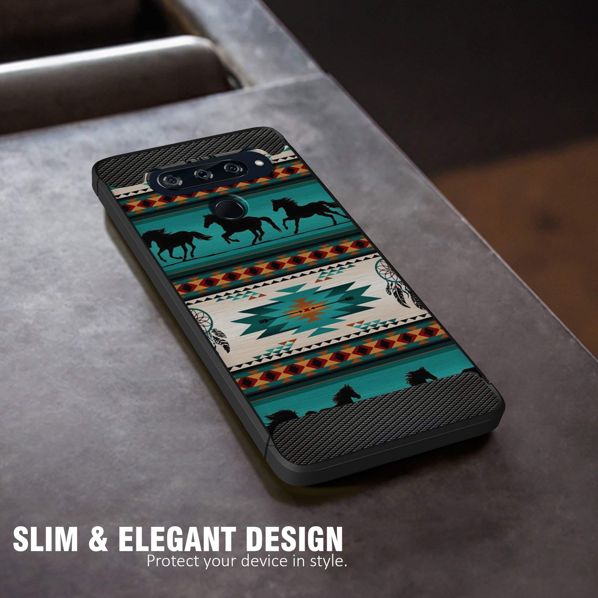 Casesondeck Case Compatible With [Lg V40 Thinq] Tribal Floral Matte Tpu Flexible Carbon Fiber Textured (Horse Tribal)