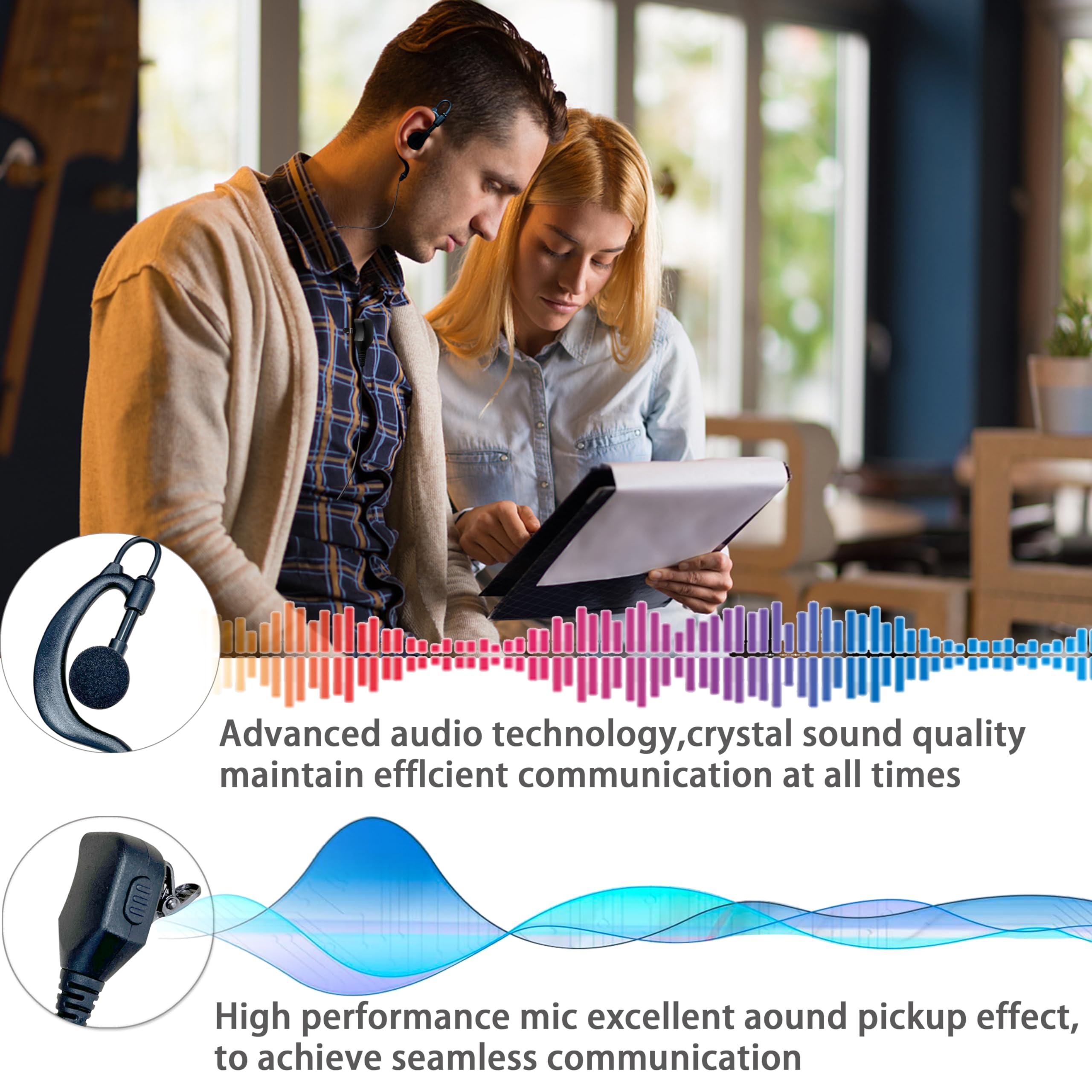 Shon Walkie Talkie Earpiece With Mic, 2Pin Ear Hook Sponge Ear Cushions Two Way Radios Compatible With Kenwood Baofeng And Retev