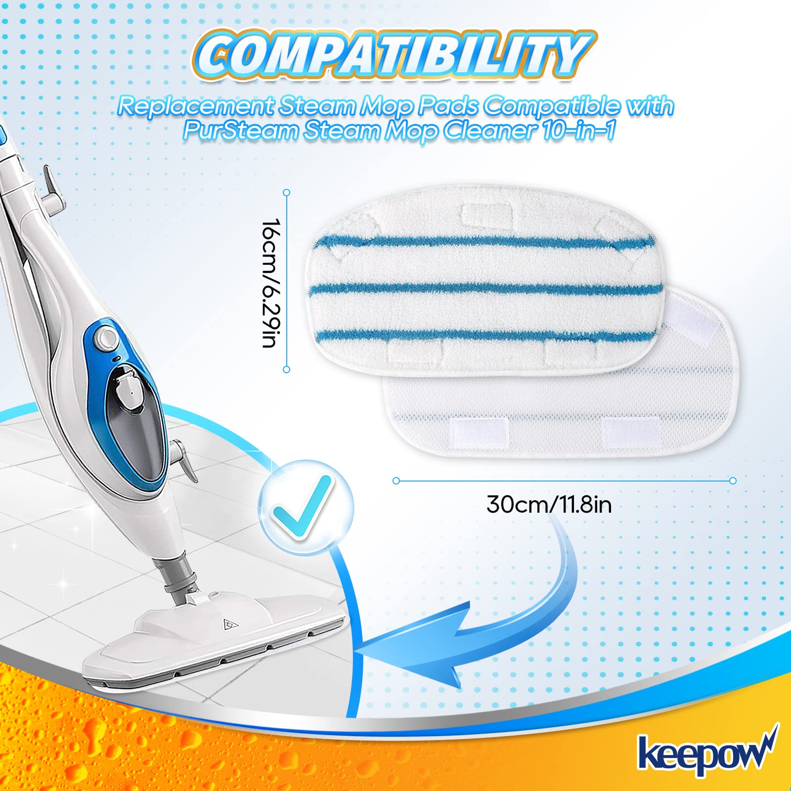 Keepow Steam Cleaner Accessories Compatible With Pursteam Steam Mop Cleaner   Washable Microfiber Pads For Hardwood Floor Cleani