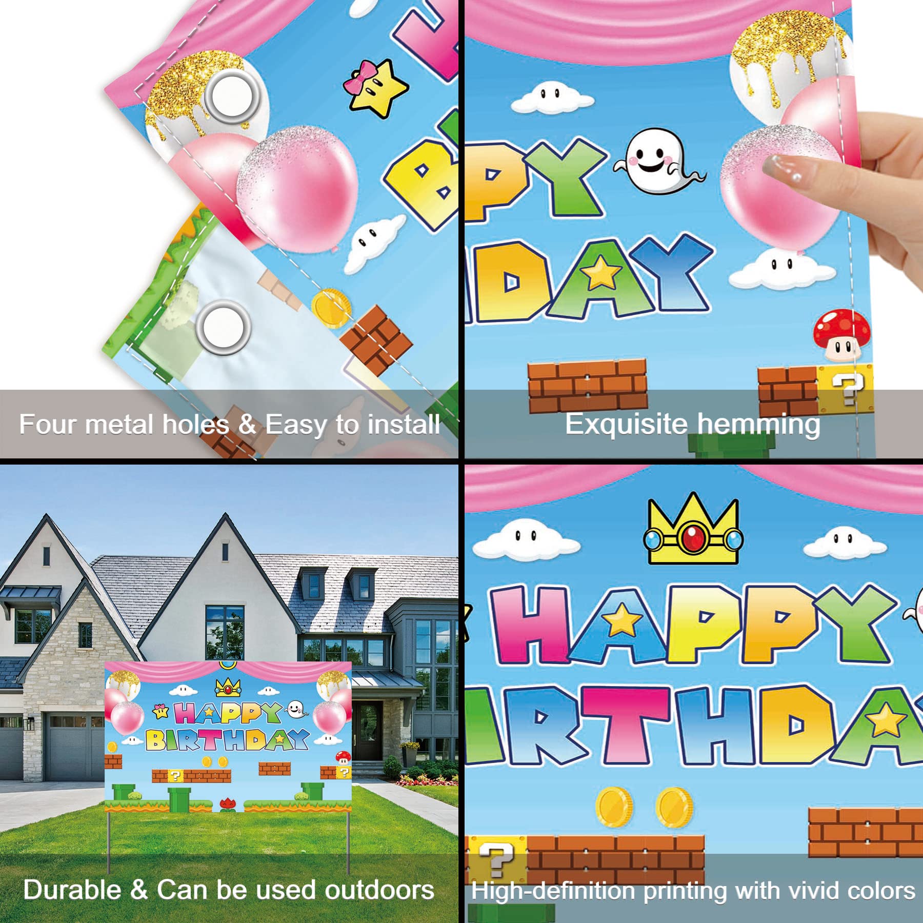 Yriujul 72X43Inch Video Game Birthday Backdrop Cartoon Super Brother Photography Background Adventure Princess For Girl Banner B