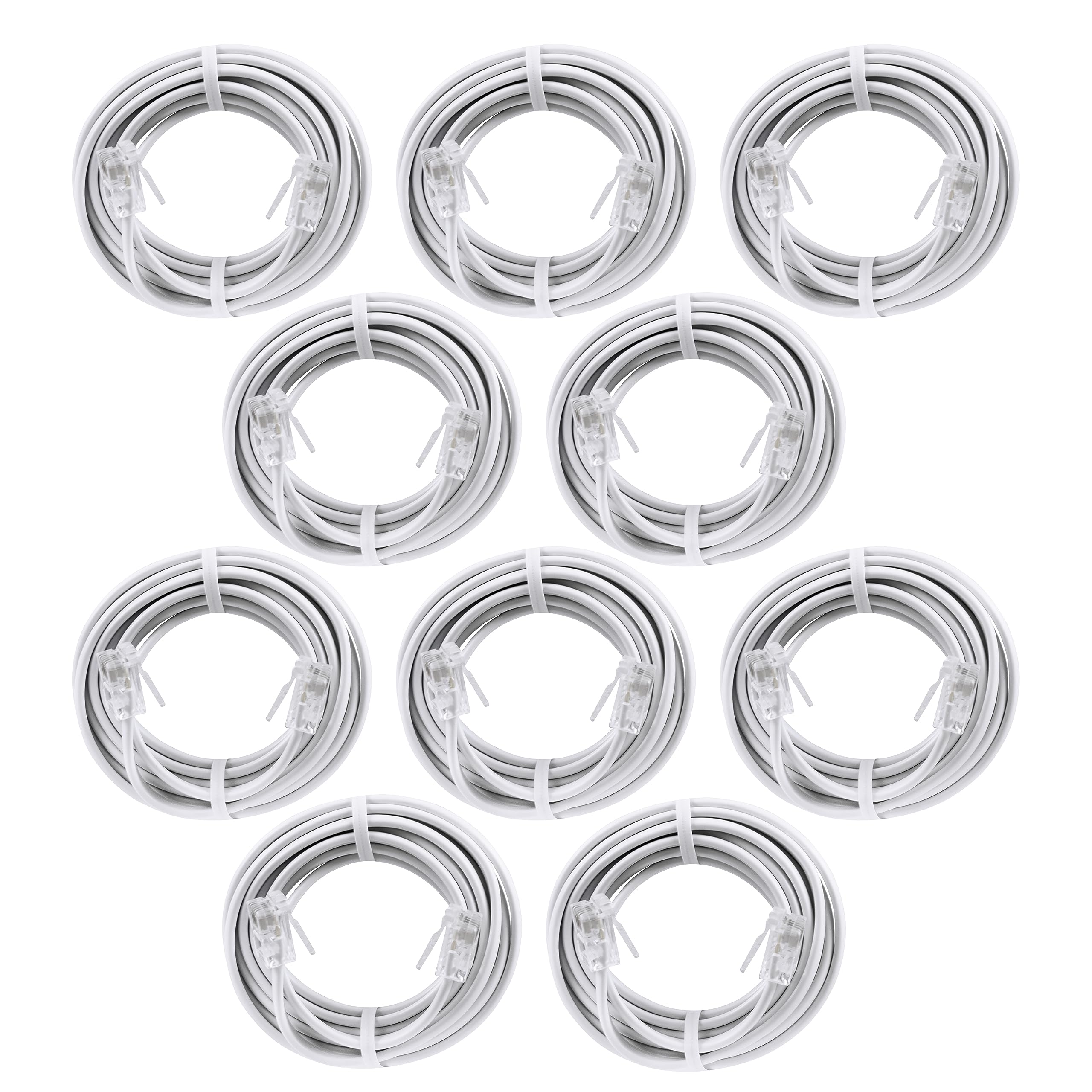 Power Gear Telephone Line Cord, 7 Ft (Pack Of 10), Phone Cord, Modular Jack Ends, Works For Phone, Modem Or Fax Machine, For Use