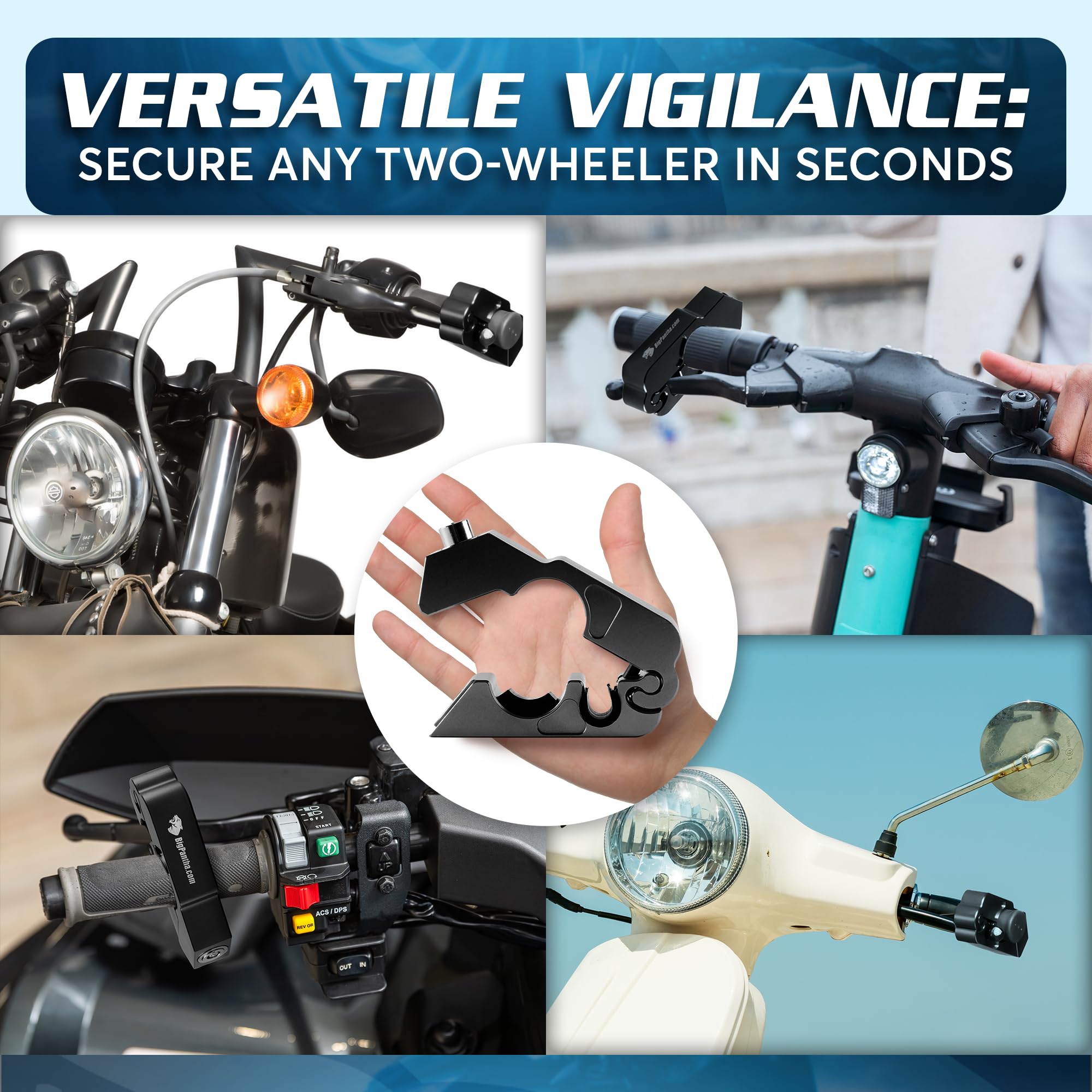 Bigpantha Motorcycle Grip Lock - Heavy Duty Brake/Handlebar/Throttle Lock That Secures Your Bike, Scooter, Moped, Or Atv In Unde