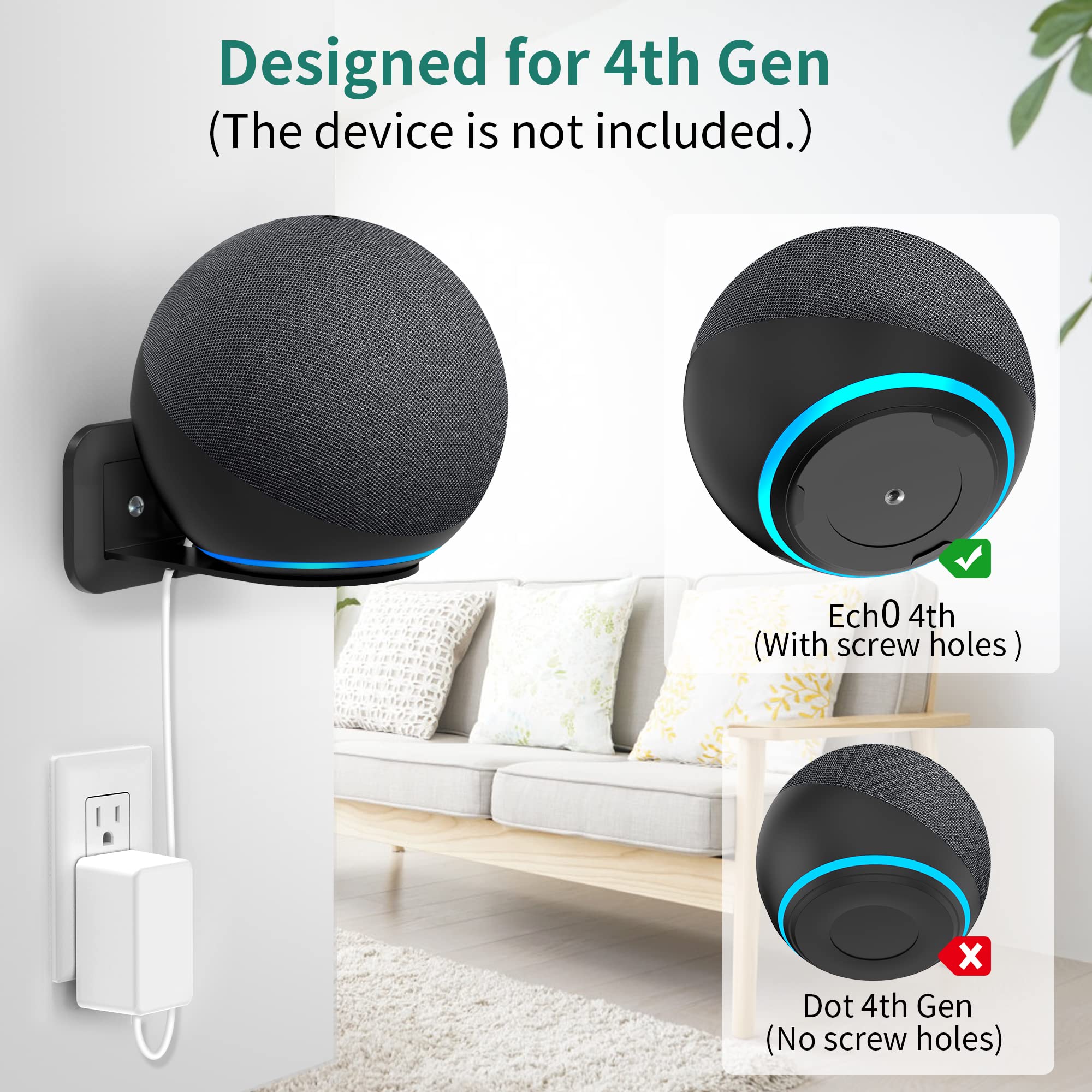 Homemount Metal Wall Mount For Google Nest Mini & Echo 4Th Gen   Speaker Wall Mount Holder With Cable Management To Hide Messy W
