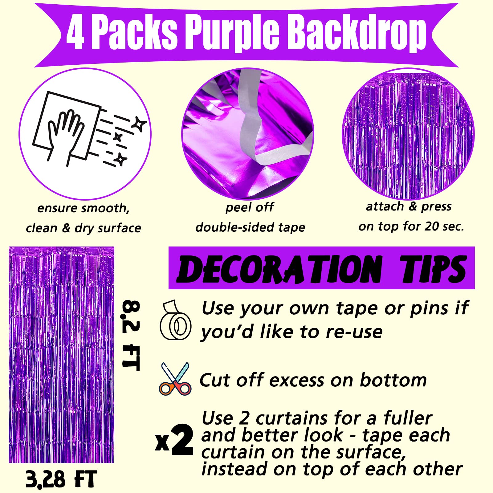 4 Pack 3.2Ft X 8.2Ft Red And Silver Fringe Curtain Backdrop, Metallic Tinsel Foil Fringe Streamers Curtains Background For Photo