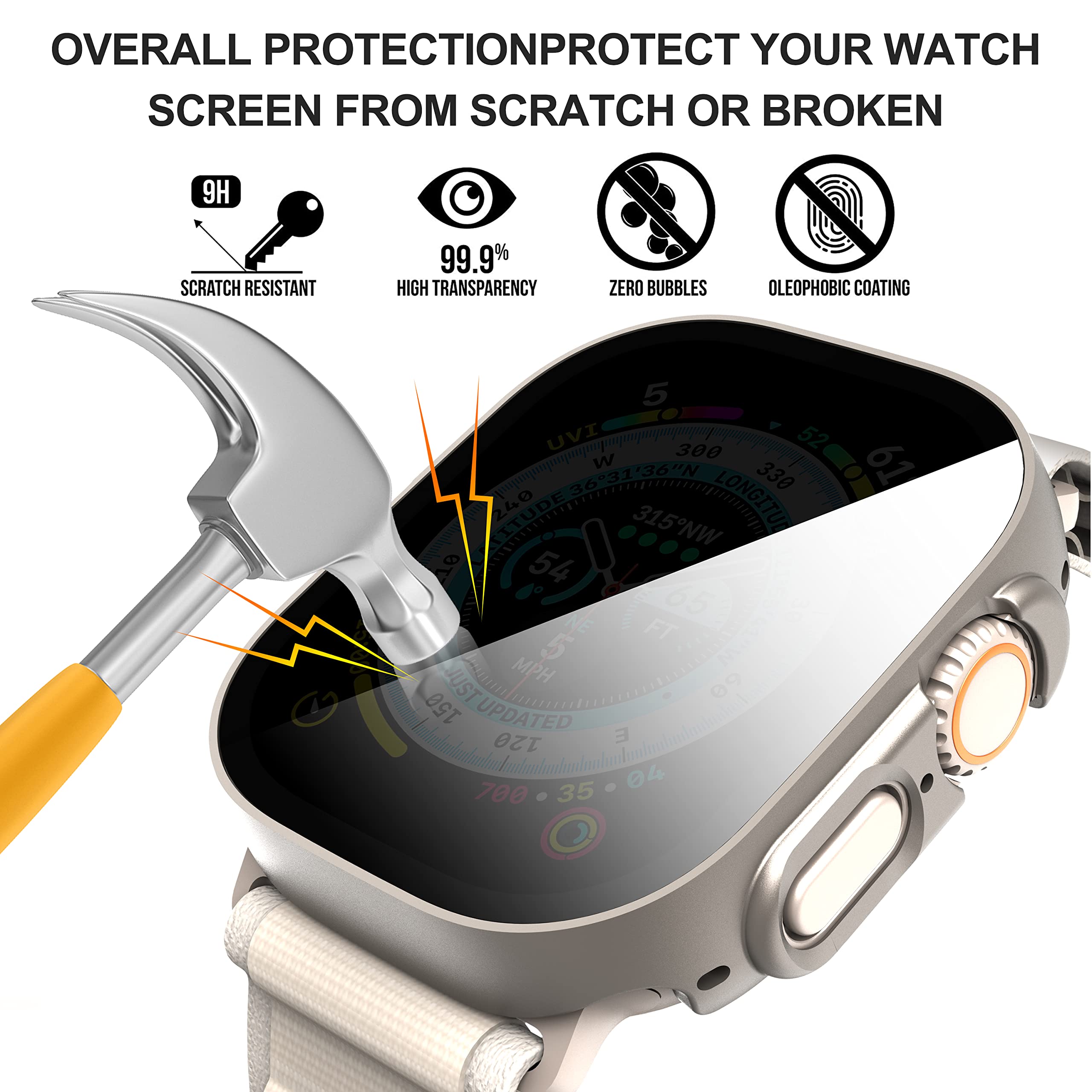 Suoman 3 Pack For Apple Watch Ultra/Ultra 2 49Mm Privacy Screen Protector Case,[Anti Peeping] Ultra Thin Tempered Glass Case Cov