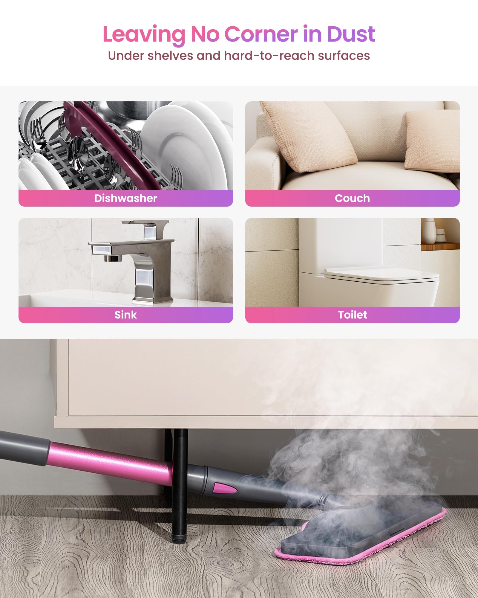 Schenley 7 In 1 Steam Mop Dual Rod Design With Detachable Handheld Steamer For Walls, Grouts, Hard Floors, Tiles, Includes Multi