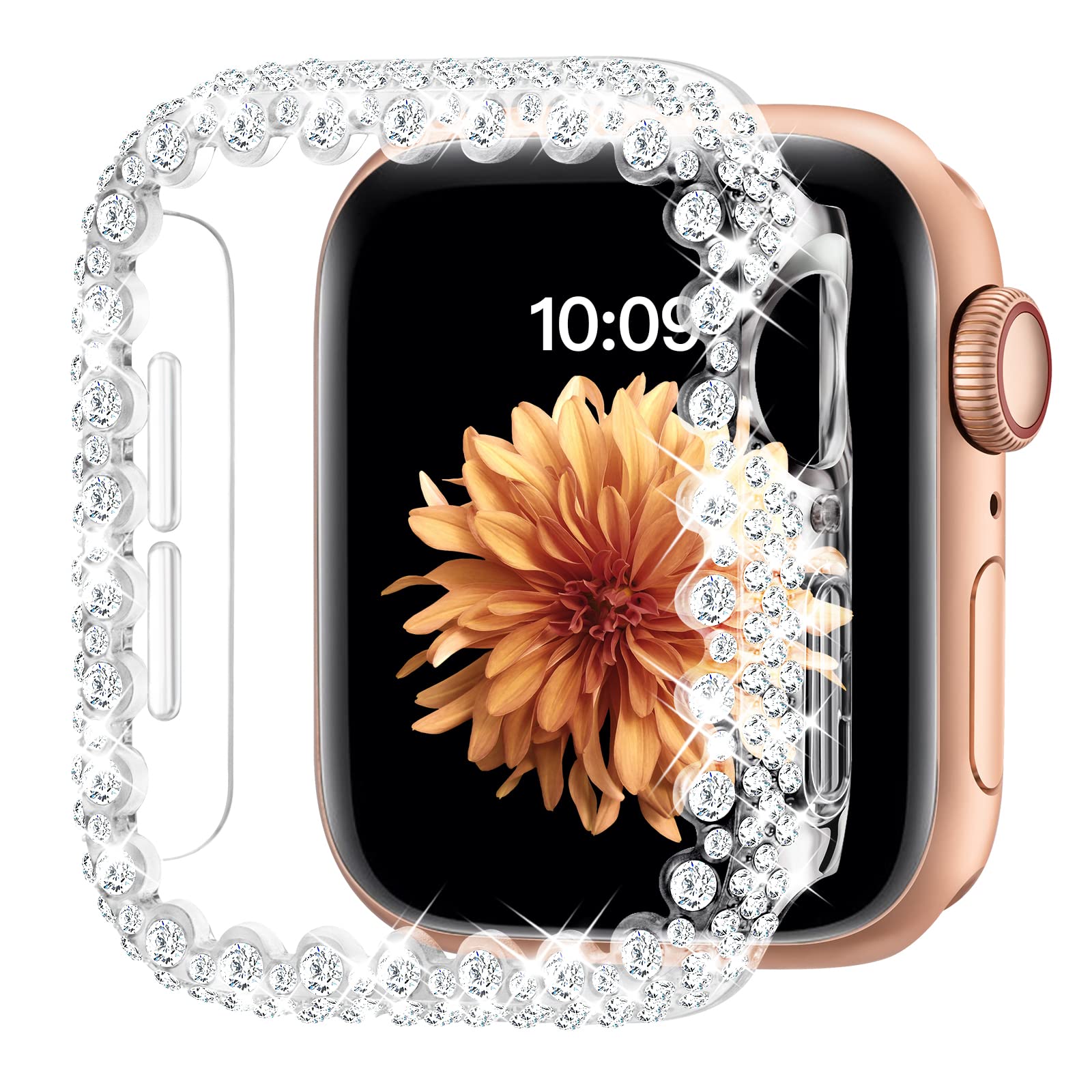 Bling Bumper Case Compatible With Apple Watch Series 6/5/4/Se/Se2 44Mm, Diamond Protective Face Cover For Women, Hard Pc Frame P
