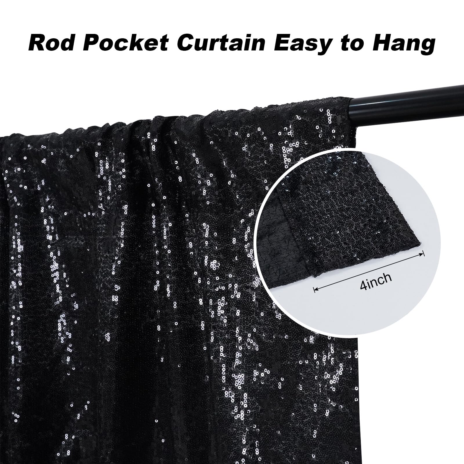 Juya Delight Black Sequin Backdrop, 6Ftx8Ft No See-Through Photobooth Backdrop Curtains For Birthday, Party, Wedding Decoration