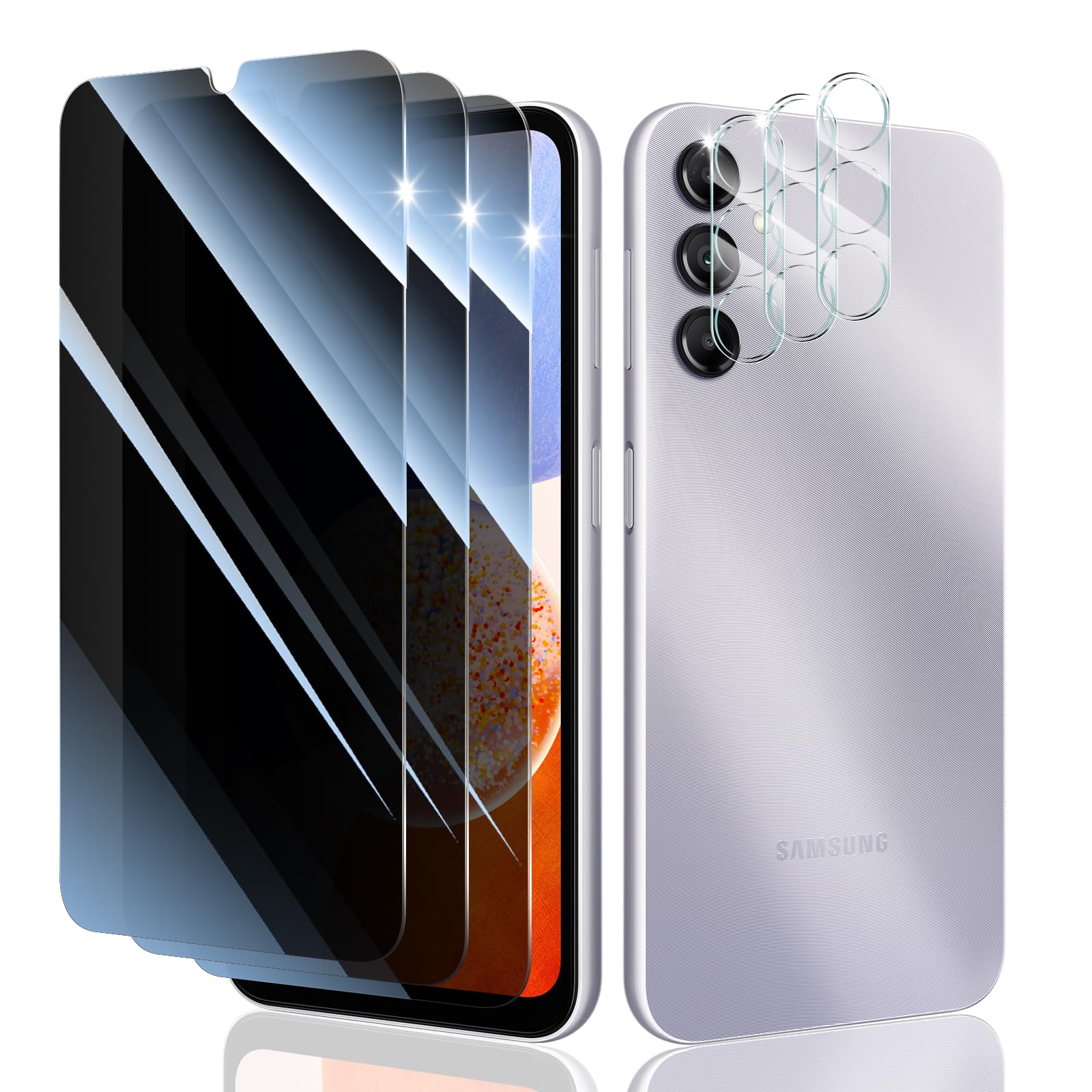 Fynorao Privacy Screen & Camera Lens Protector for Samsung Galaxy A14, Double Shatterproof Anti-Spy Tempered Glass, Private Blac