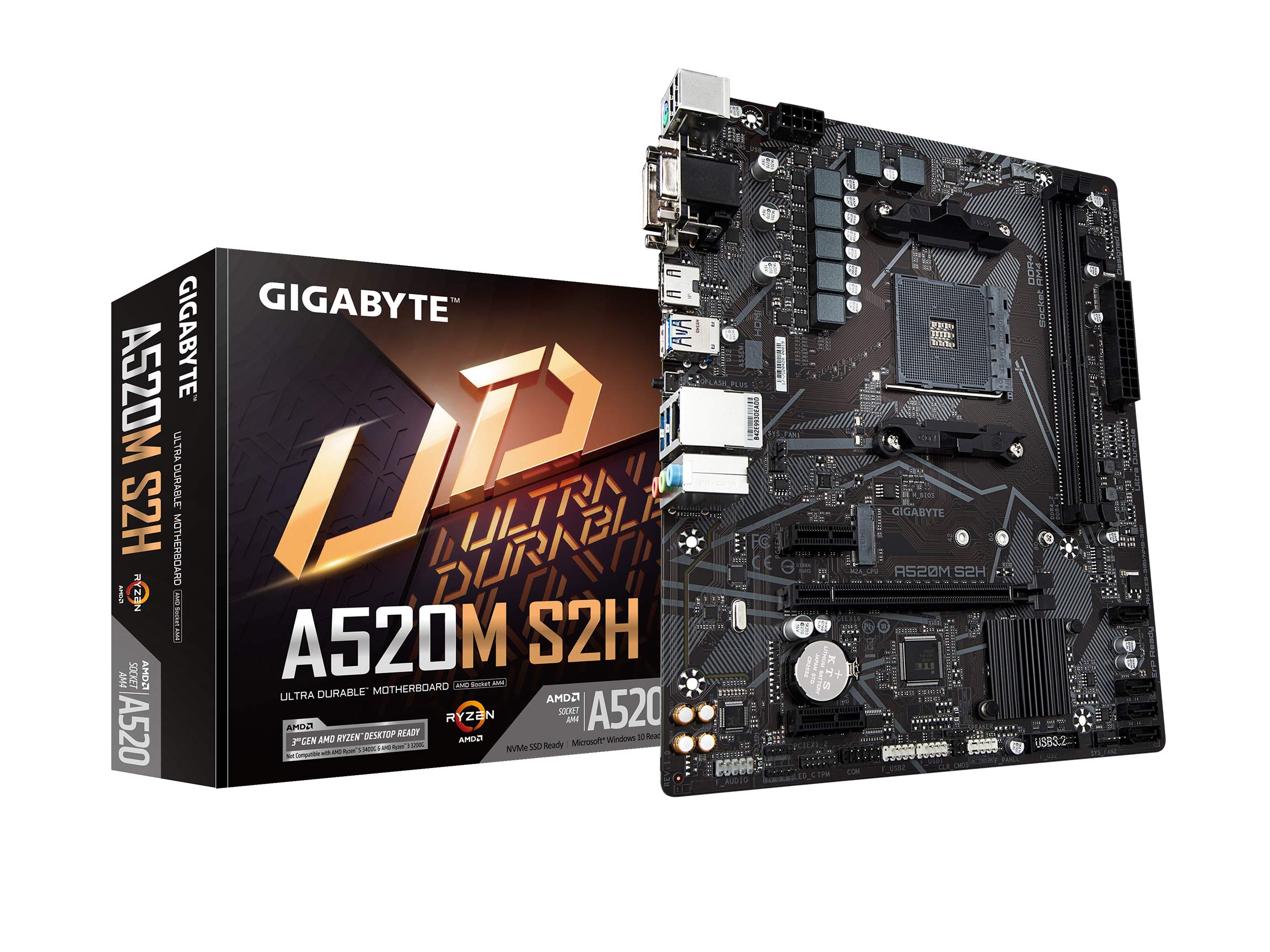 Gigabyte A520M S2H (AMD Ryzen AM4/MicroATX/4+3 Phases Digital PWM/Gigabyte Gaming GbE LAN/NVMe PCIe 3.0 x4 M.2/3 Display Interfa
