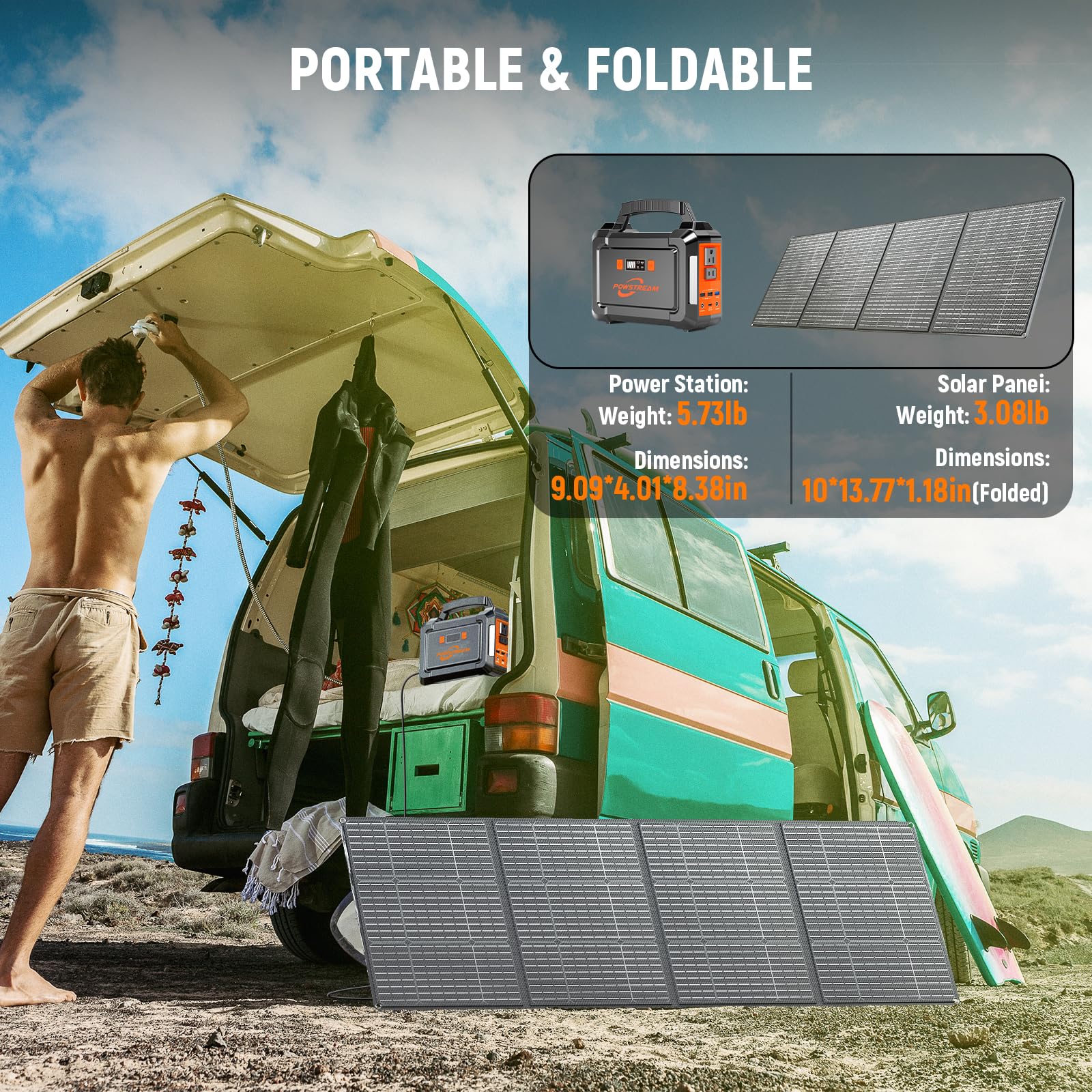 Powstream 300W Solar Generator 296Wh Camping Portable Power Station With 60W Foldable Solar Panel   Lithium Battery Power Bank W