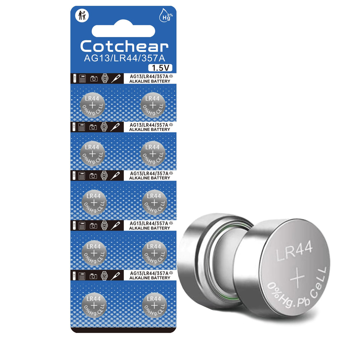 Cotchear 10Pcs Ag13 Button Batteries Lr44 Sr44 L1154 A76 Lr1154 357A Button Cell Battery