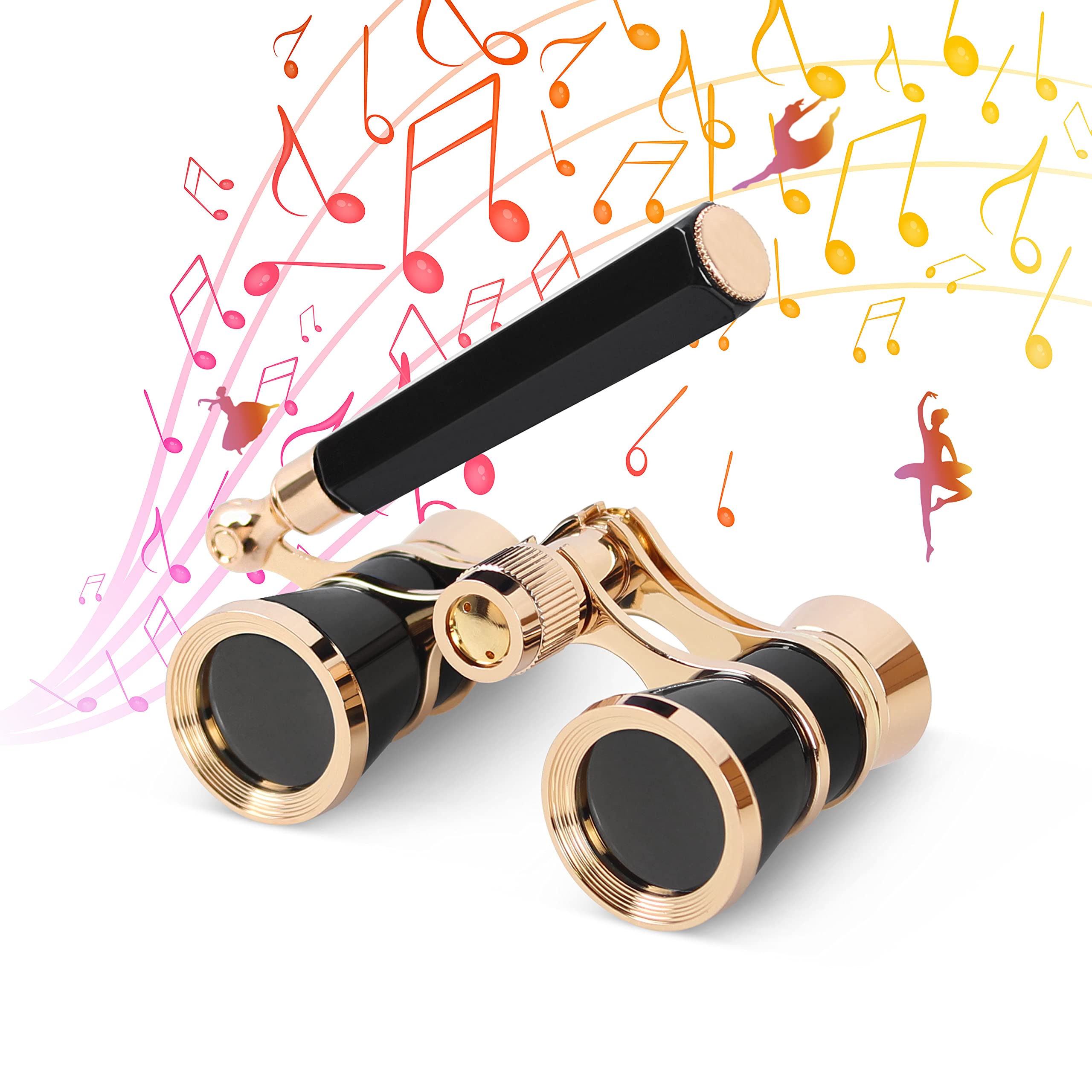 Aomekie Opera Glasses Binoculars 3X25 Theater Glasses Mini Binocular Compact with Handle for Adults Women in Musical Concert(Bla
