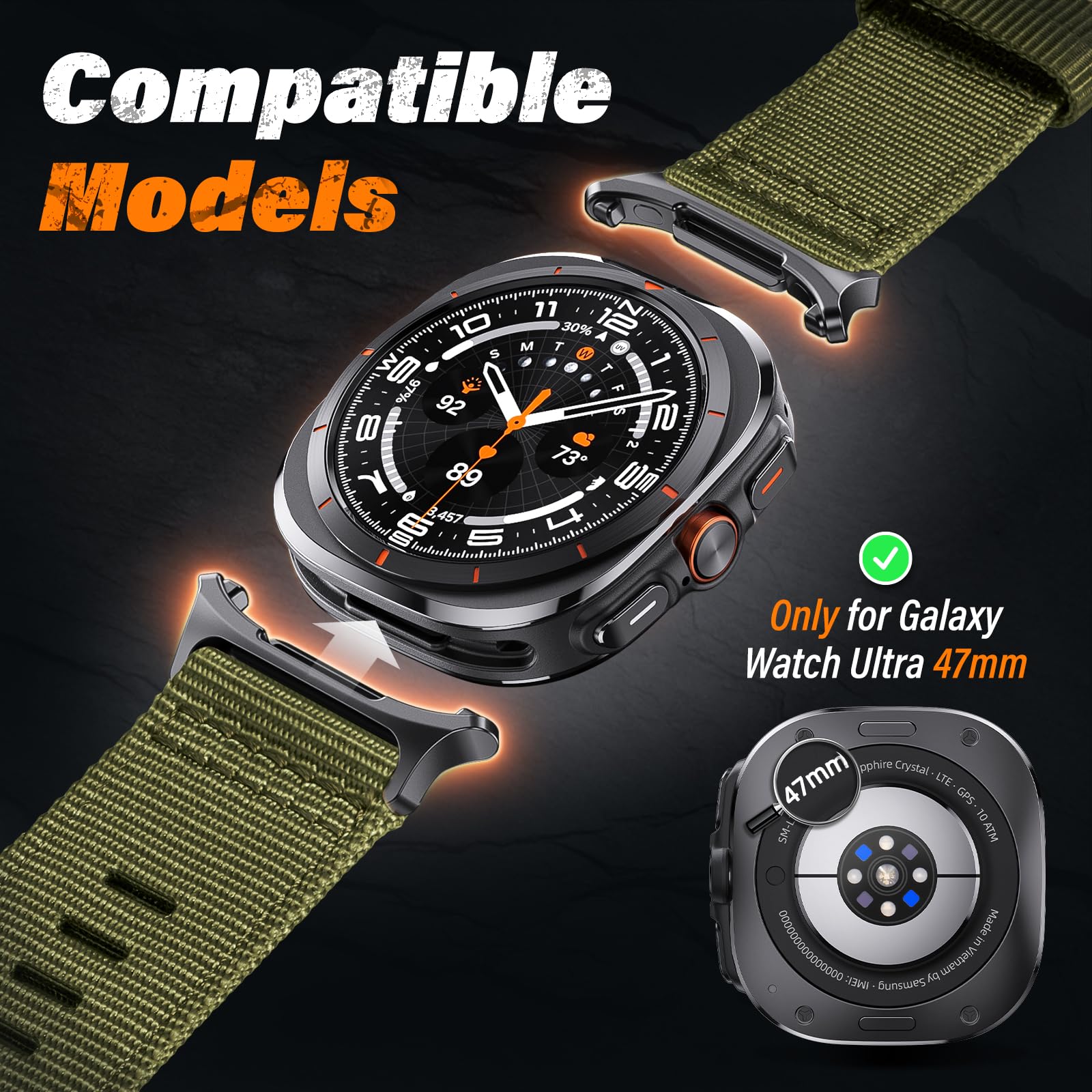 Compatible With Samsung Galaxy Watch Ultra Bands 47Mm, Rugged Nylon Band For Galaxy Watch Ultra 47Mm(2025/2024), Adjustable Smar