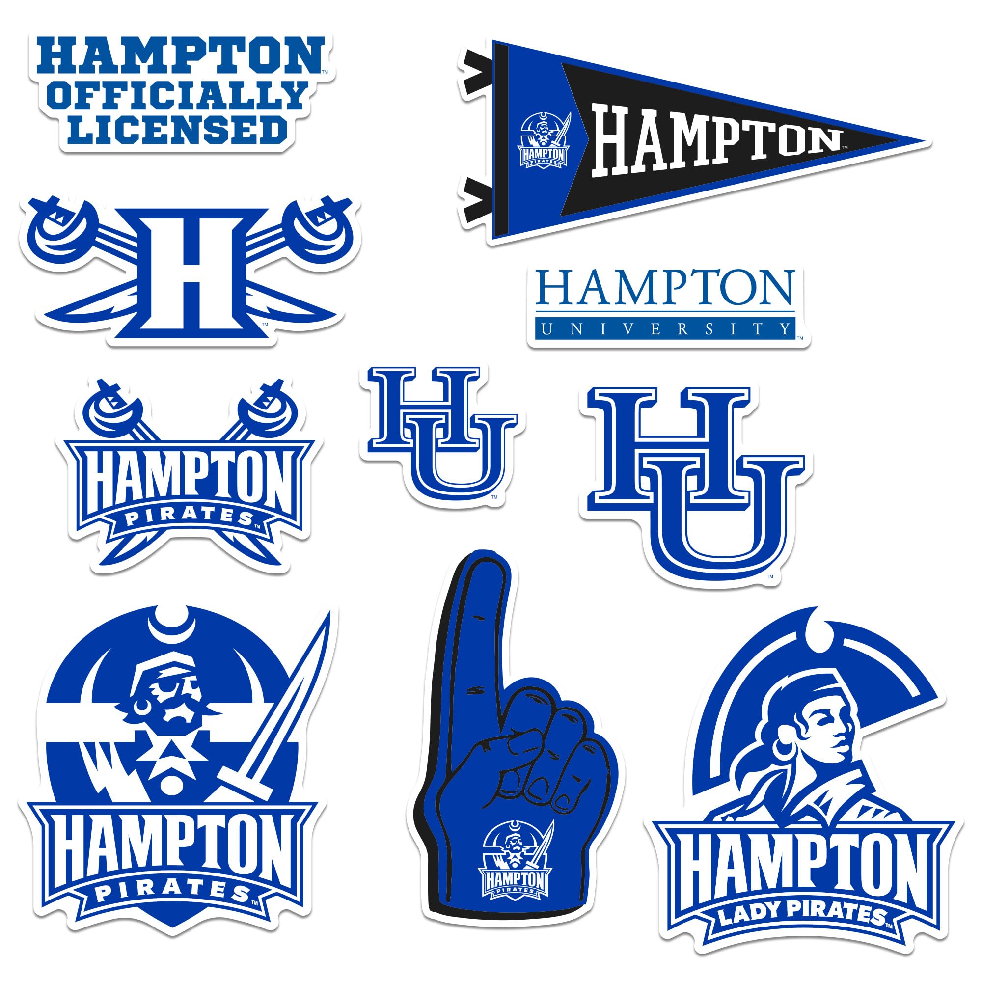 Hampton University 9Ct Vinyl Large Deluxe Stickers Variety Pack   Laptop, Water Bottle, Scrapbooking, Tablet, Skateboard, Indoor
