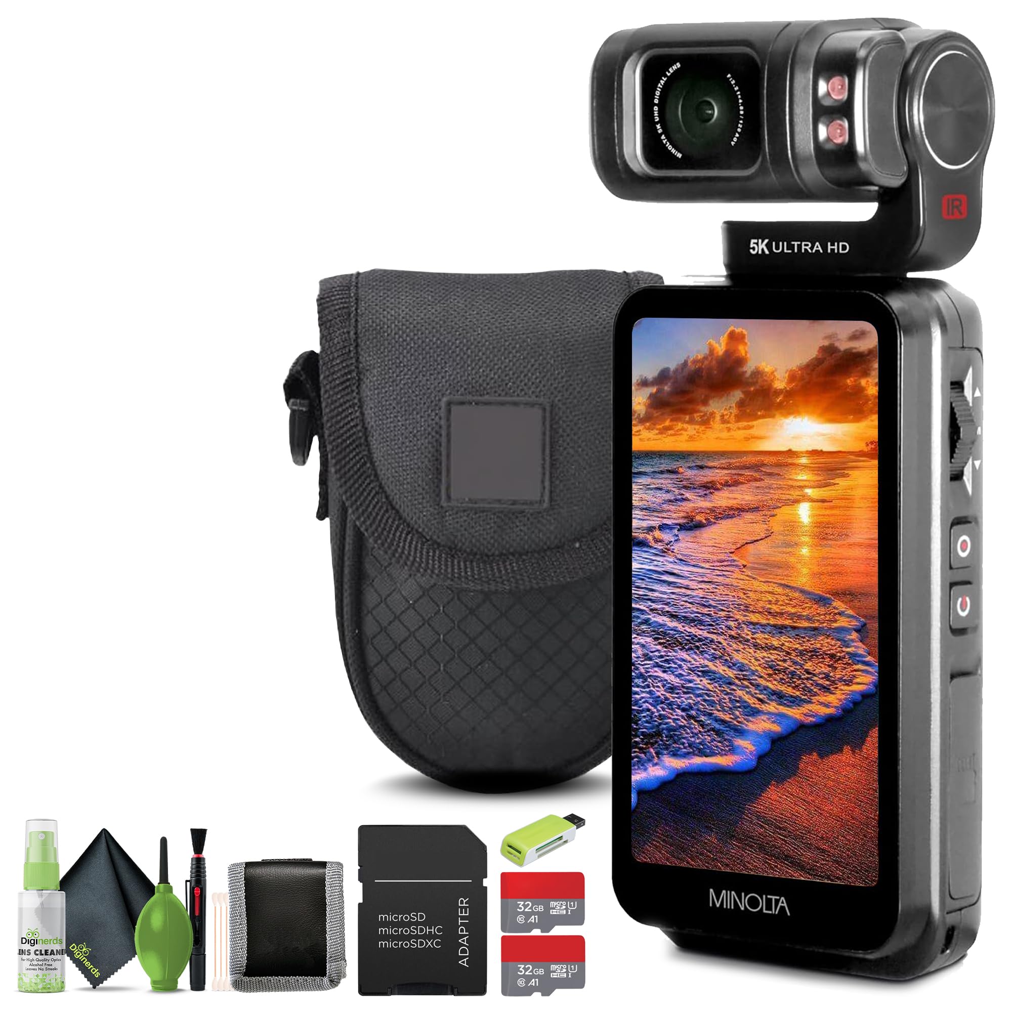 Minolta MN5KGP1 5K Ultra HD / 20 MP Handheld Pocket Camcorder w/Motorized Tilting Lens Head Bundle with Accessories