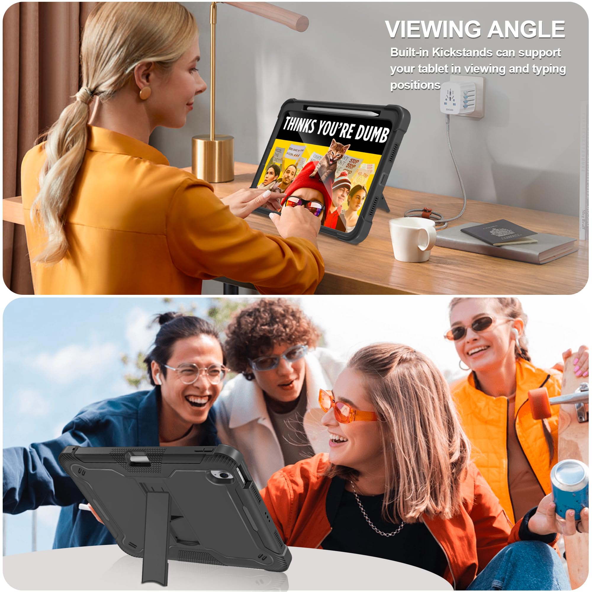 Fingic Ipad Air 11 Inch Case M2 2024,Ipad Air 6Th/5Th/4Th Generation Case 2024/2022/2020 10.9 Inch With Pencil Holder Heavy Duty