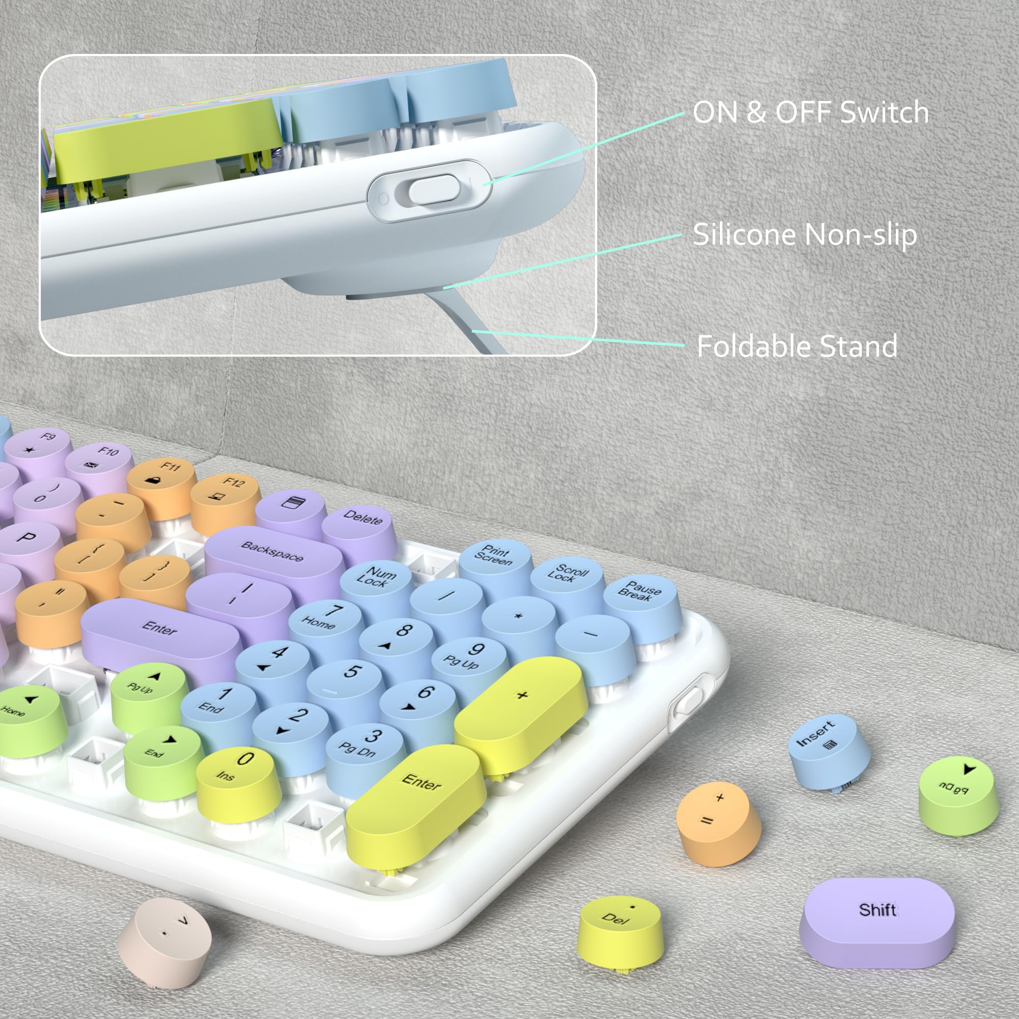 Links9+ Wireless Keyboard Mouse Combo Gradient Rainbow Colors 100 Keys 2.4GHz Optical White Colorful