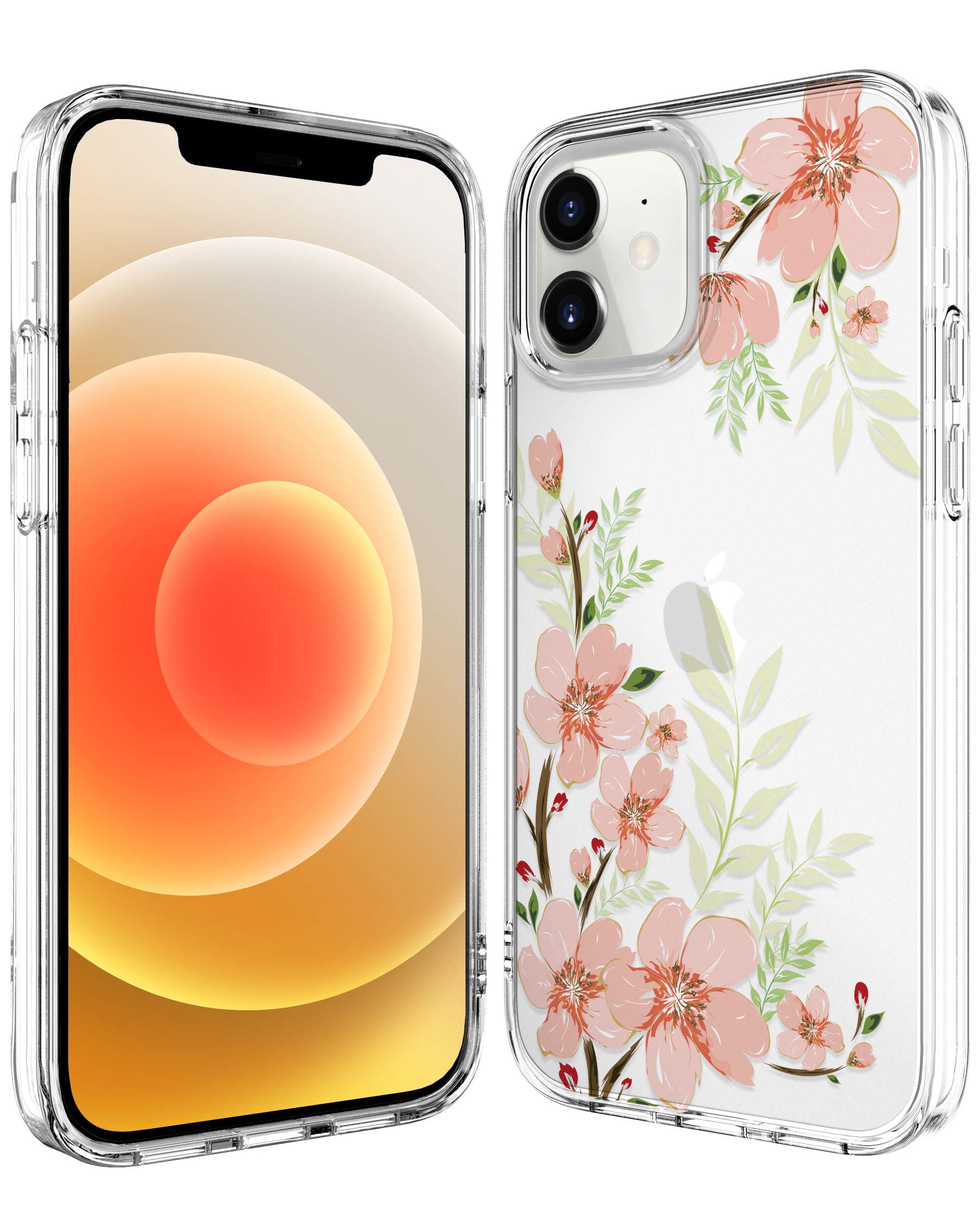 Baisrke Compatible With Iphone 12 Case,Iphone 12 Pro Case With Flowers,For Girly Women,Shockproof Floral Pattern Hard Back Cover