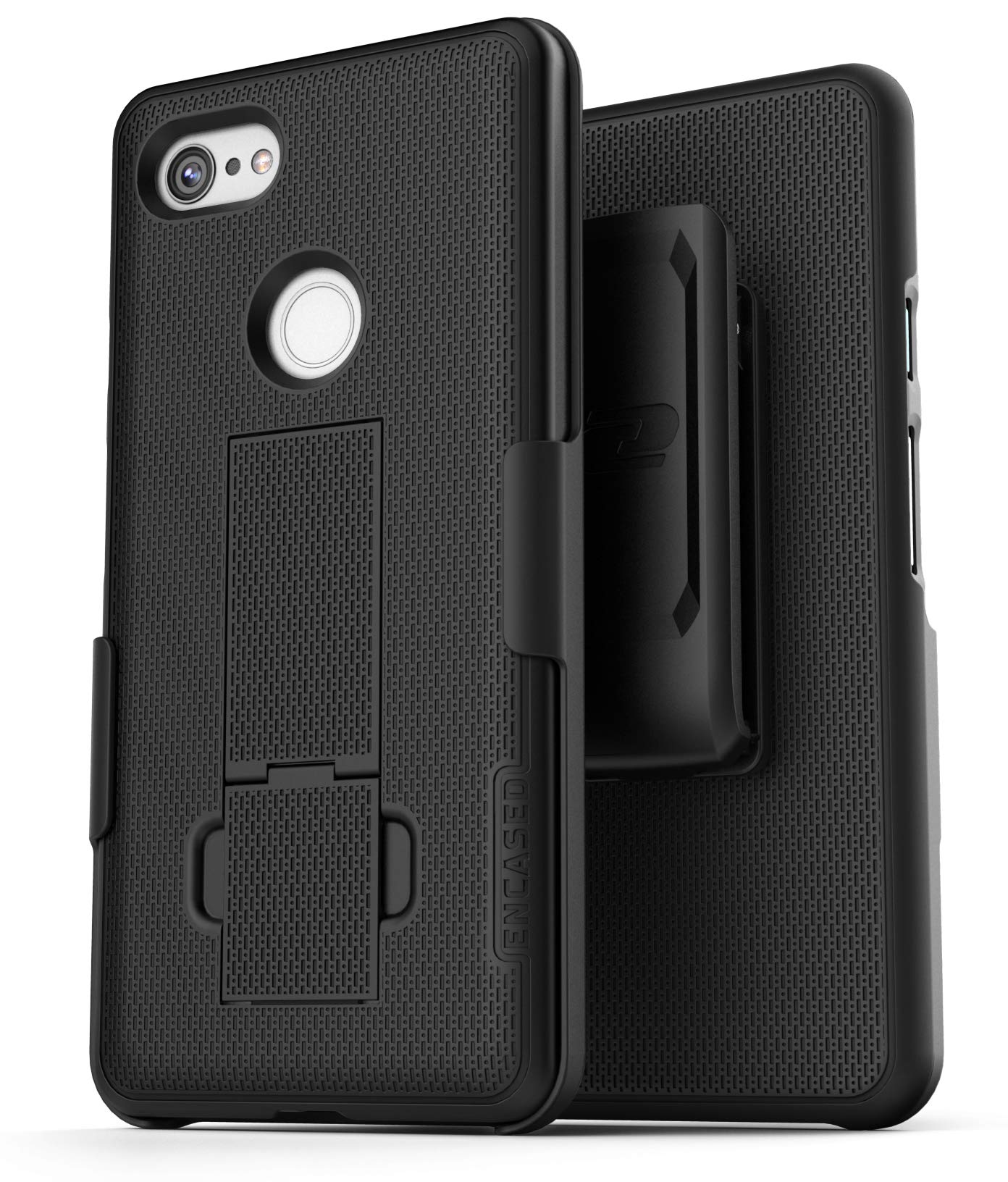 Encased Duraclip Pixel 3 Belt Clip Case, Slim Fit Holster Shell Combo (Rubberized Grip) Smooth Black