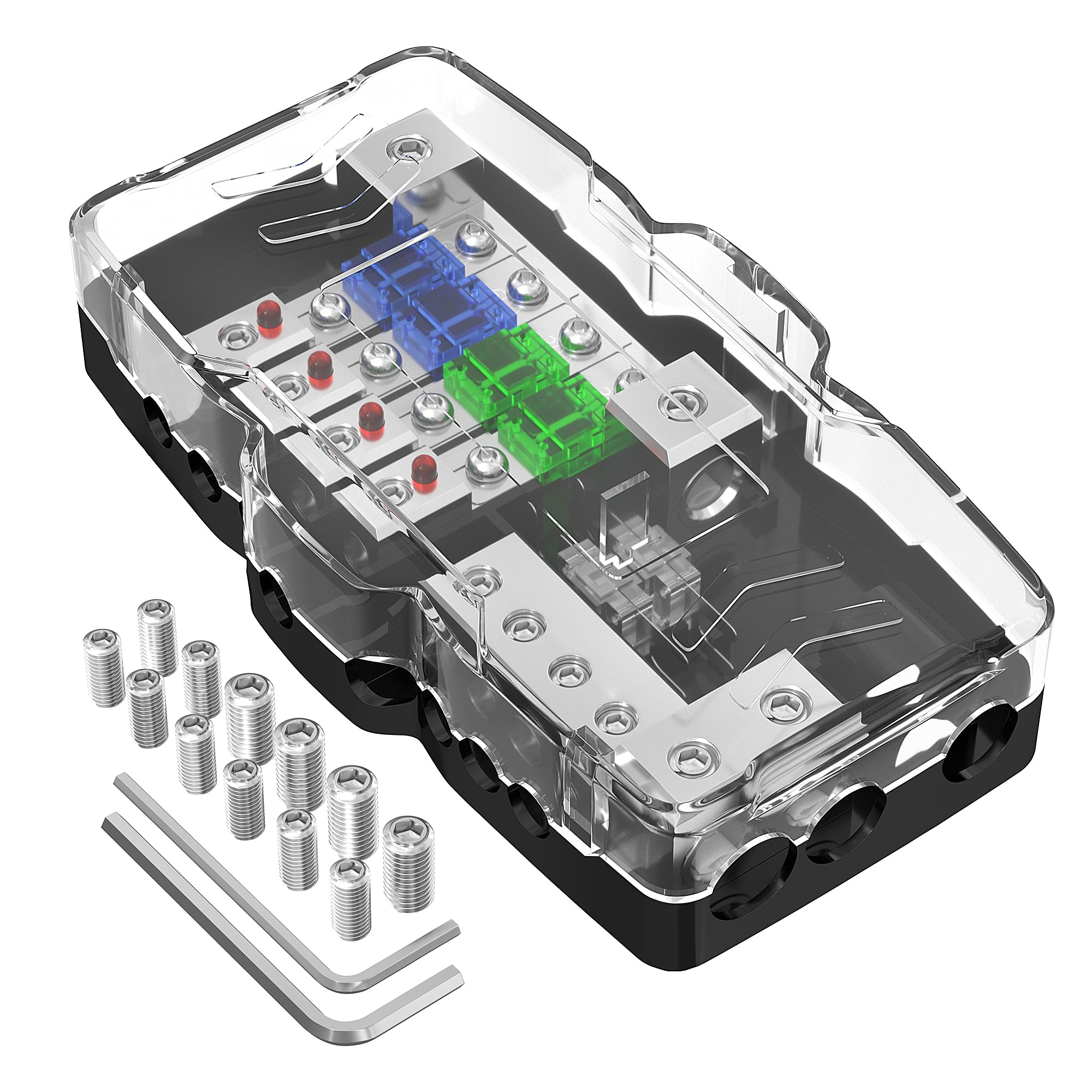 RVBOATPAT Fused Power Distribution Block Car Audio Fused Distribution Block 12V 0/4 Gauge 4 Way MIDI (Mini-ANL) Fuse Block for A