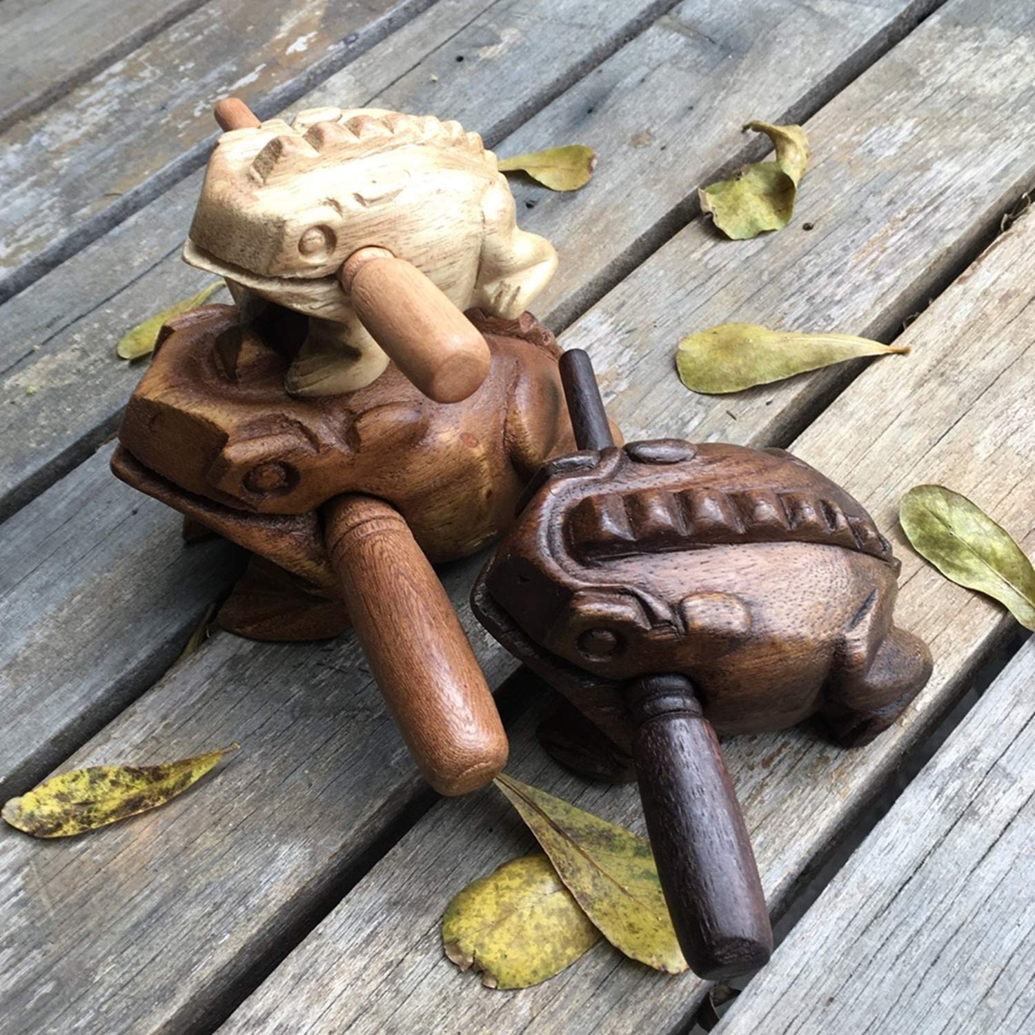 Cozinest Percussion Instruments Wooden Frog Medium Size 4.8 Inch, 4 Inch And 3 Inch Family Wood Frog Guiro Rasp Musical Instrume