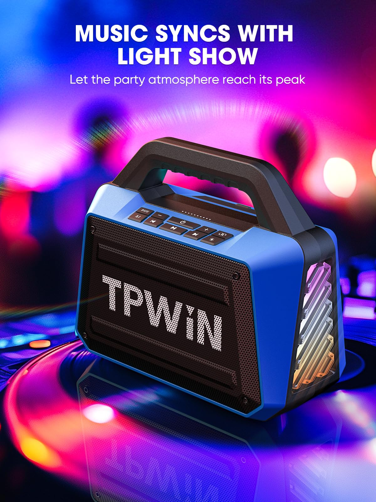 Tpwin Portable Bluetooth Speakers Loud - Wireless Speaker 80W Peak, Light Show, 20H Playtime, Strong Bass, Bt 5.3, Tws, Ipx6 Wat