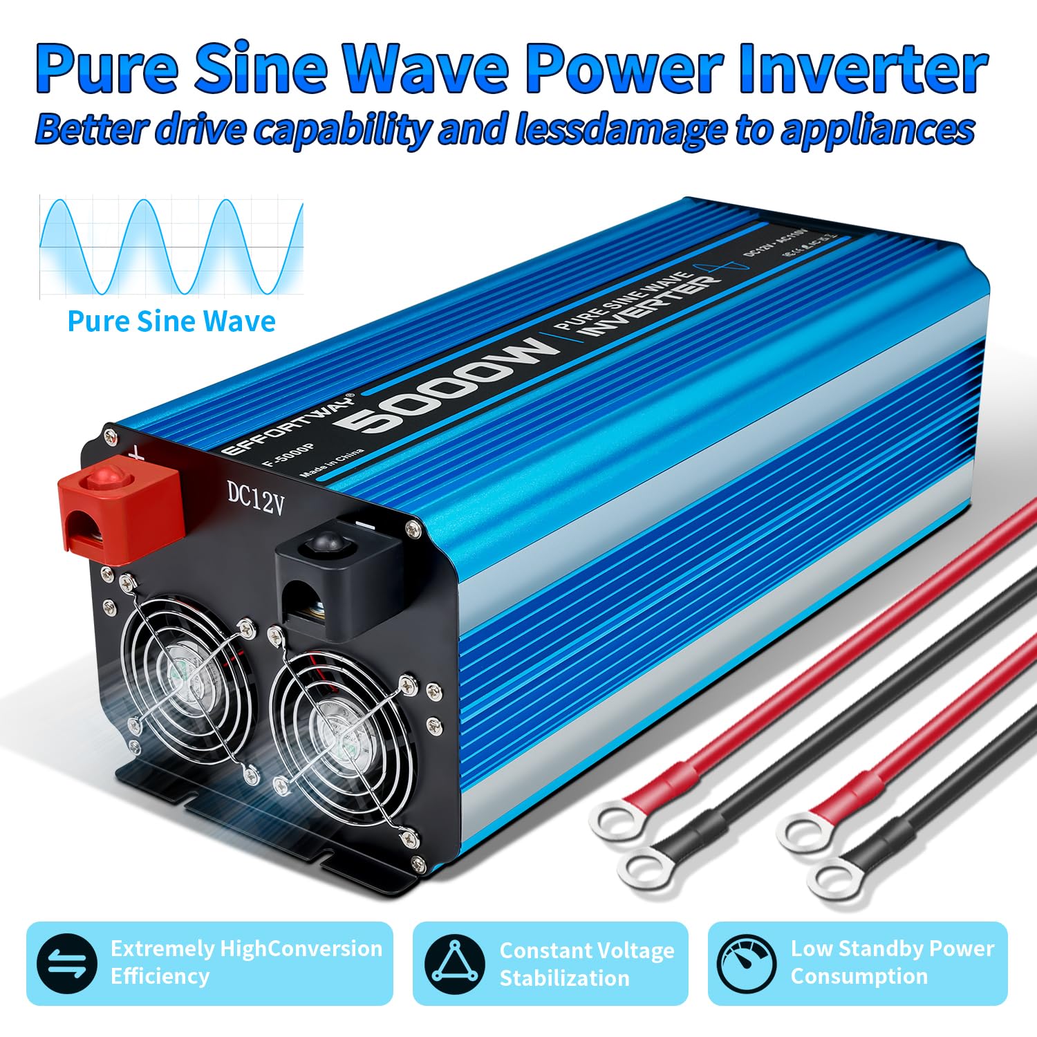 5000W Pure Sine Wave Inverter Dc 12V To Ac 110V/120V Converter 10000W (Peak) With Lcd Display Wireless/Wired Remote Control 4Ac