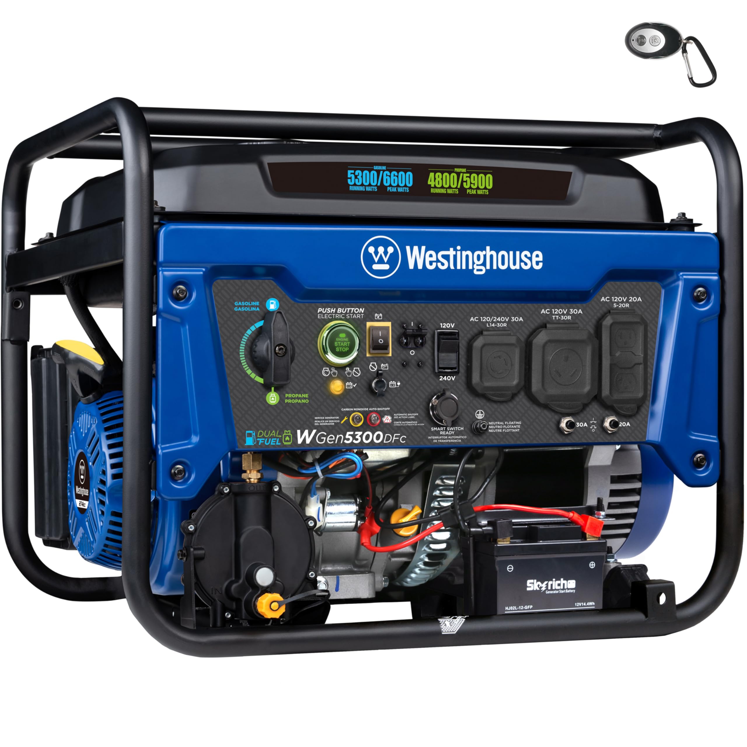 Westinghouse 6600 Watt Dual Fuel Home Backup Portable Generator, Remote Electric Start, Transfer Switch Ready, RV Ready, CO Sens