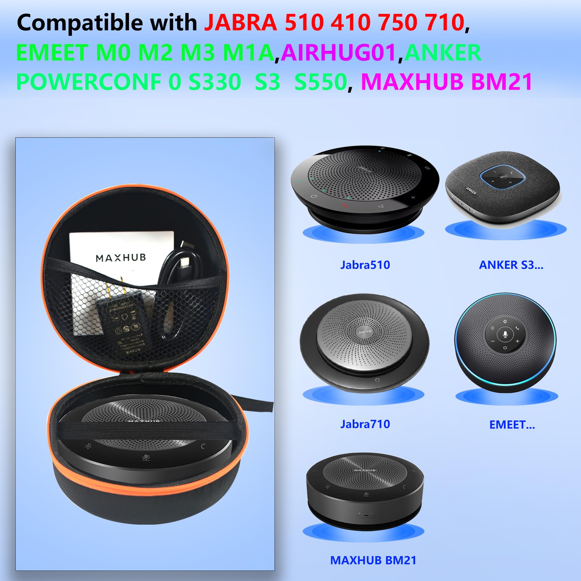 Conference Speakerphone Case Hard Travel Carring Case For Speakerphone Jabra Speak 510 410 Emeet Mm0 M2 M1A Airhug Anker Powerco