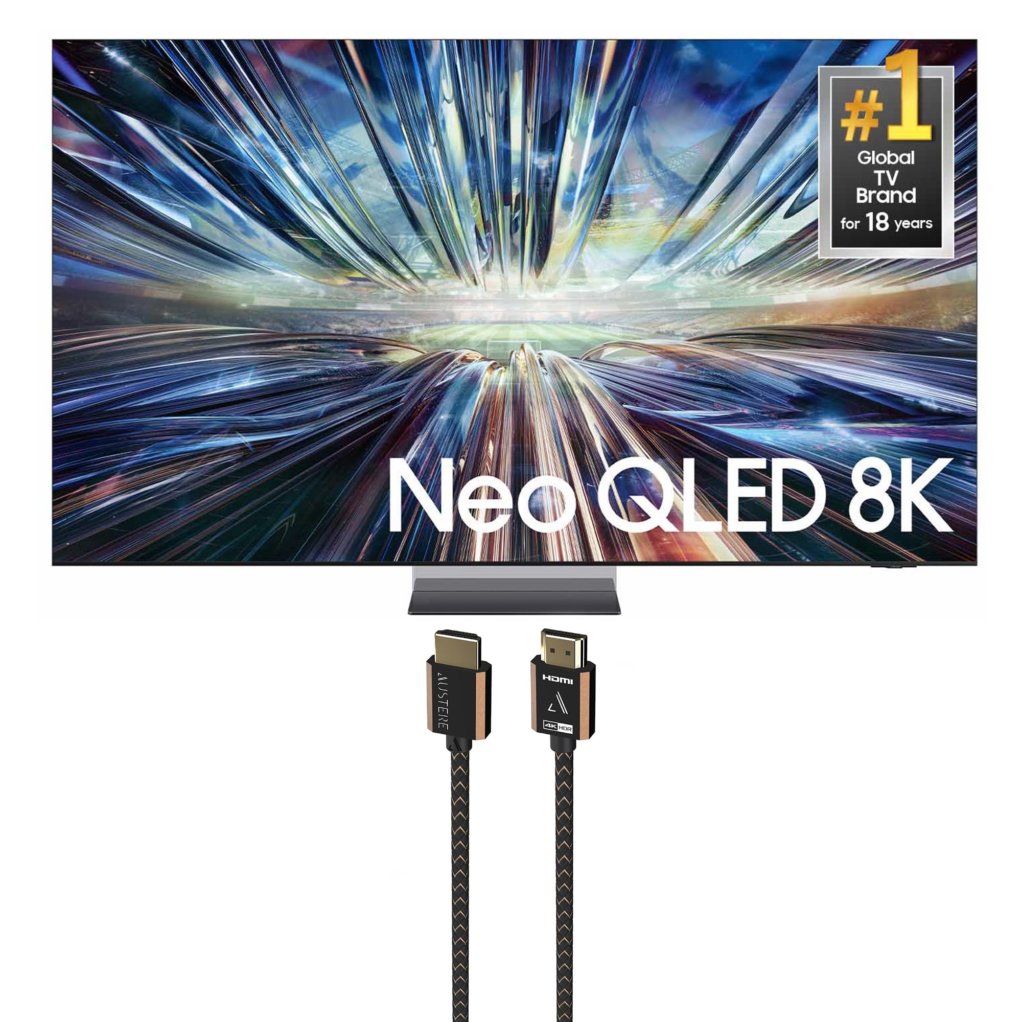 SAMSUNG QN75QN900DFXZA 75 Inch Class QN900D Neo QLED 8K Smart TV with an Austere 3S-4KHD2-2.5M III Series 4K HDMI 2.5m Cable (20