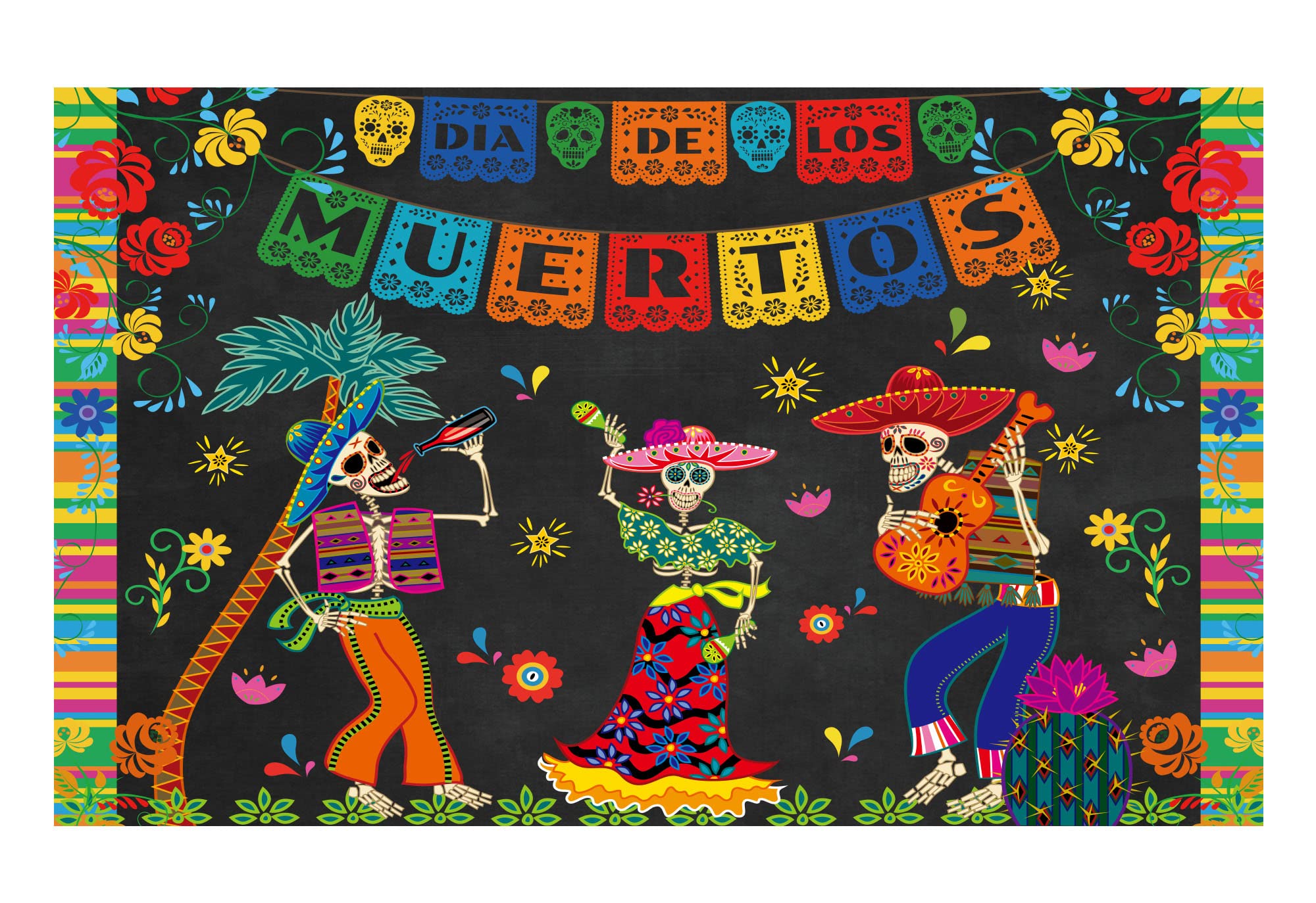Allenjoy Day Of The Dead Backdrop For Mexican Fiesta Sugar Skull Photography Background Dia De Los Muertos Dress Up Birthday Party Supplies Fiesta Banner Table Decor Decoration Photo Booth Shoot