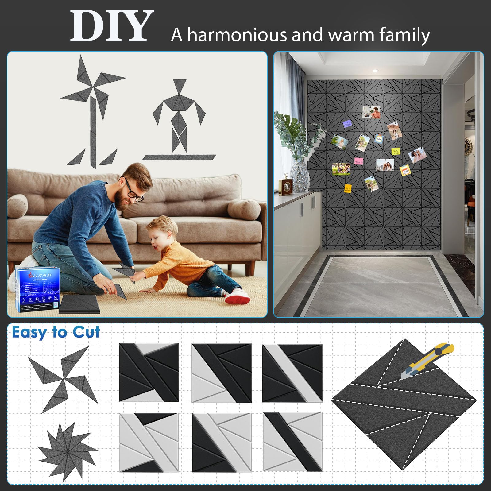 16 Pack Self Adhesive Soundproof Wall Panels, 12 X 12 X 0.47 In Sound Proof Foam Panels For Walls, 1.2Lb/Ft High Density, Thicke