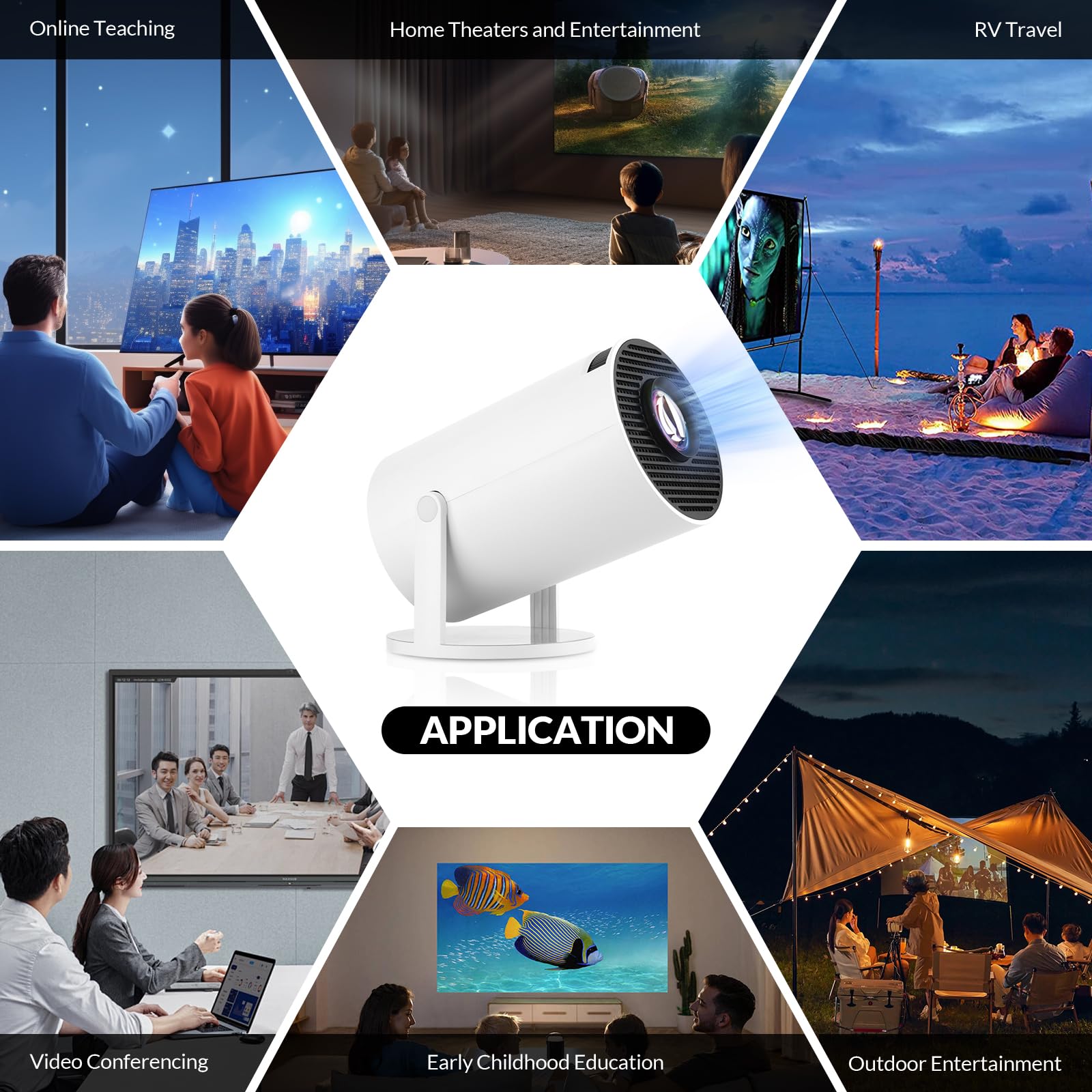 Reiie Mini Projector, 1080P Wifi Bluetooth, Portable Outdoor Movie Projector For Camping, Home Theater Support 130 Display
