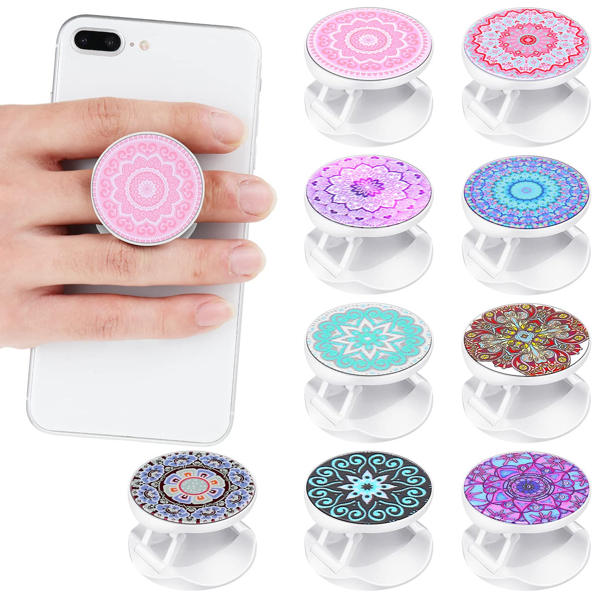 9 Pieces Cell Phone Grip Holder Colorful Collapsible Phone Holder Self-Adhesive Sublimation Phone Holders For Smartphone And Tab