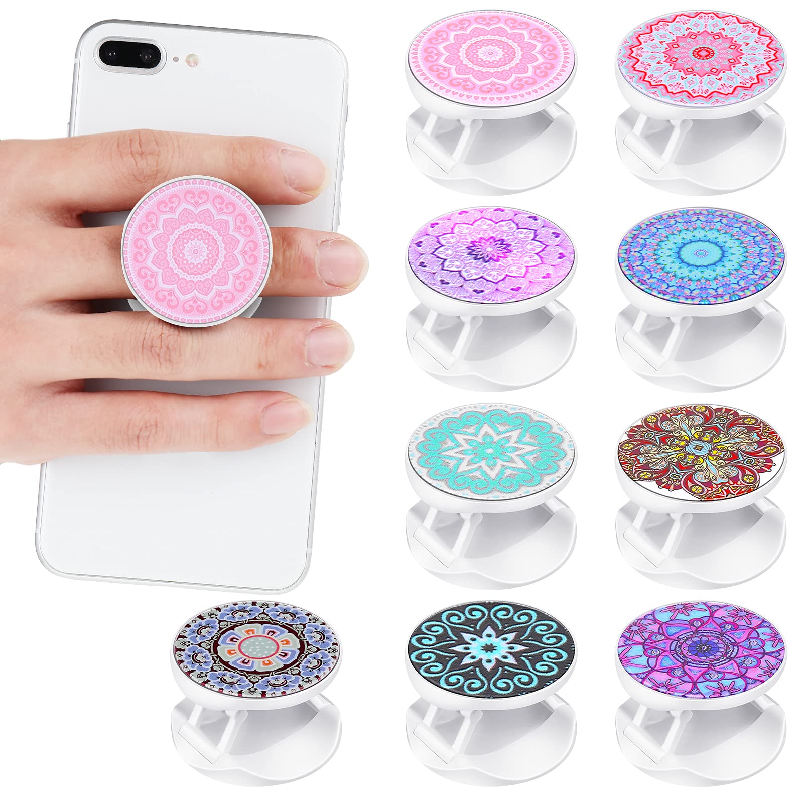 Honoson 9 Pieces Cell Phone Grip Holder Collapsible Holder Colorful Self-Adhesive Finger Ring Sublimation for Smartphone and Tab
