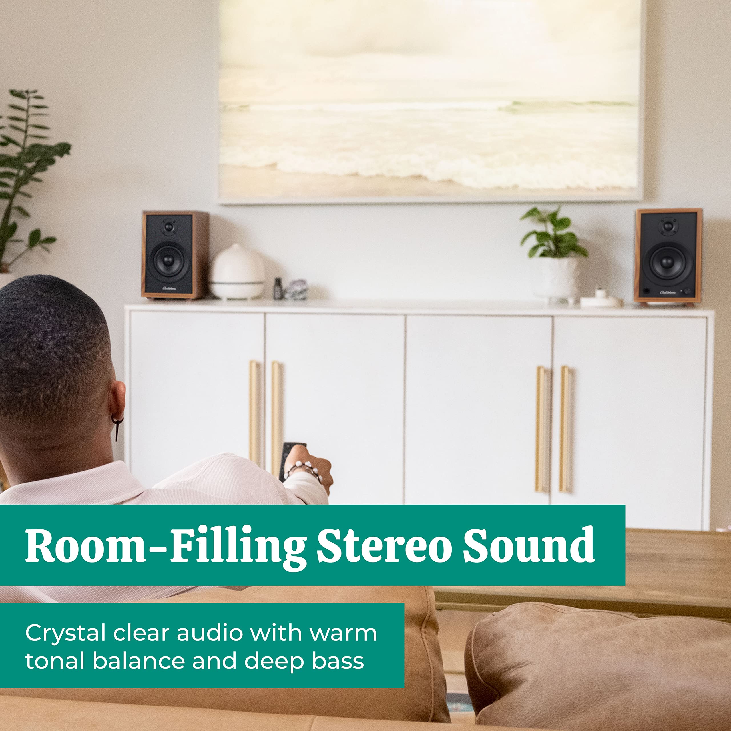 Electrohome Mckinley 2.0 Stereo Powered Bookshelf Speakers With Built In Amplifier And 4'' Drivers For Turntable, Tv, Pc And Wir