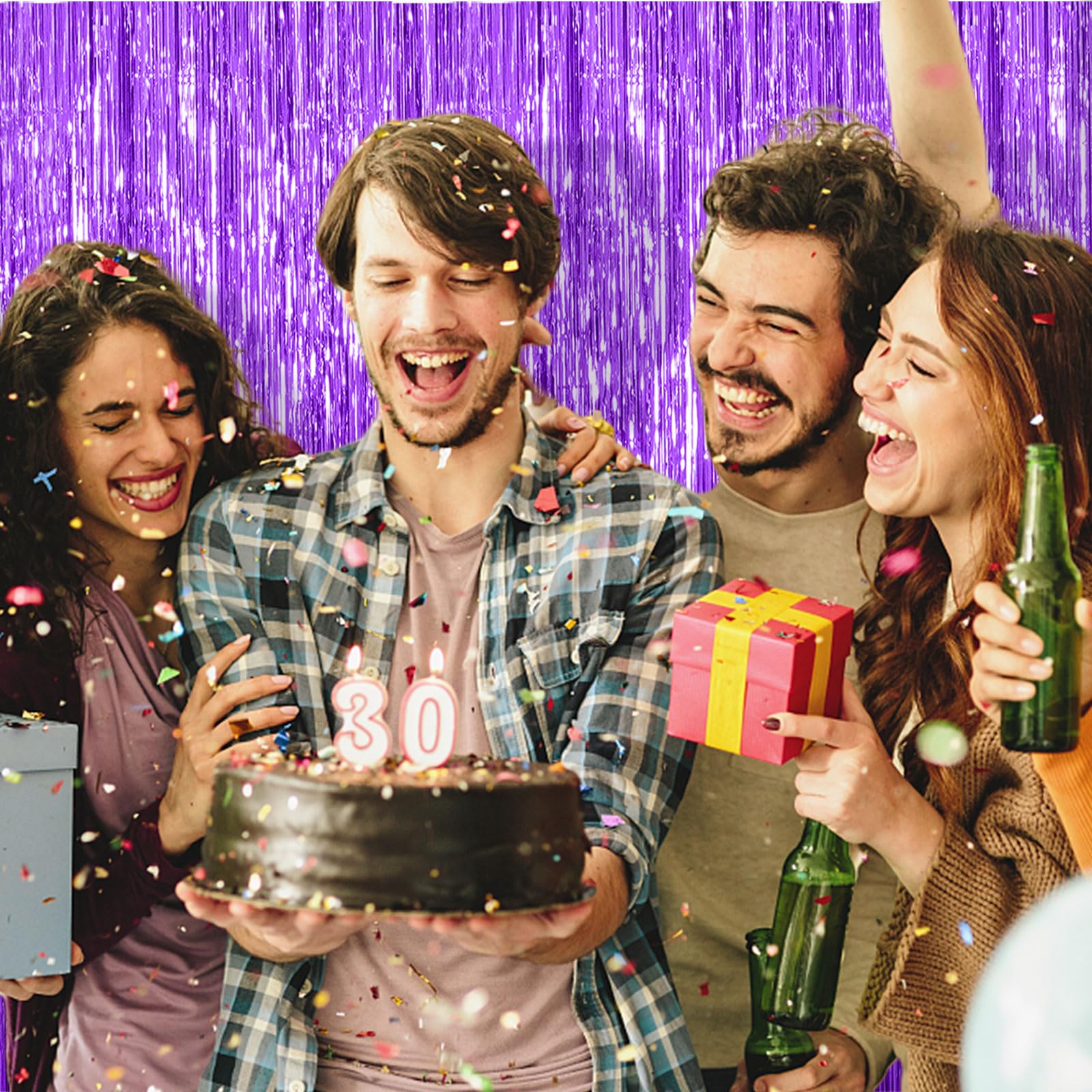 20 Pack Foil Curtain Backdrop Purple Metallic Tinsel Foil Fringe Curtains Photo Booth Props For Birthday Wedding Engagement Baby