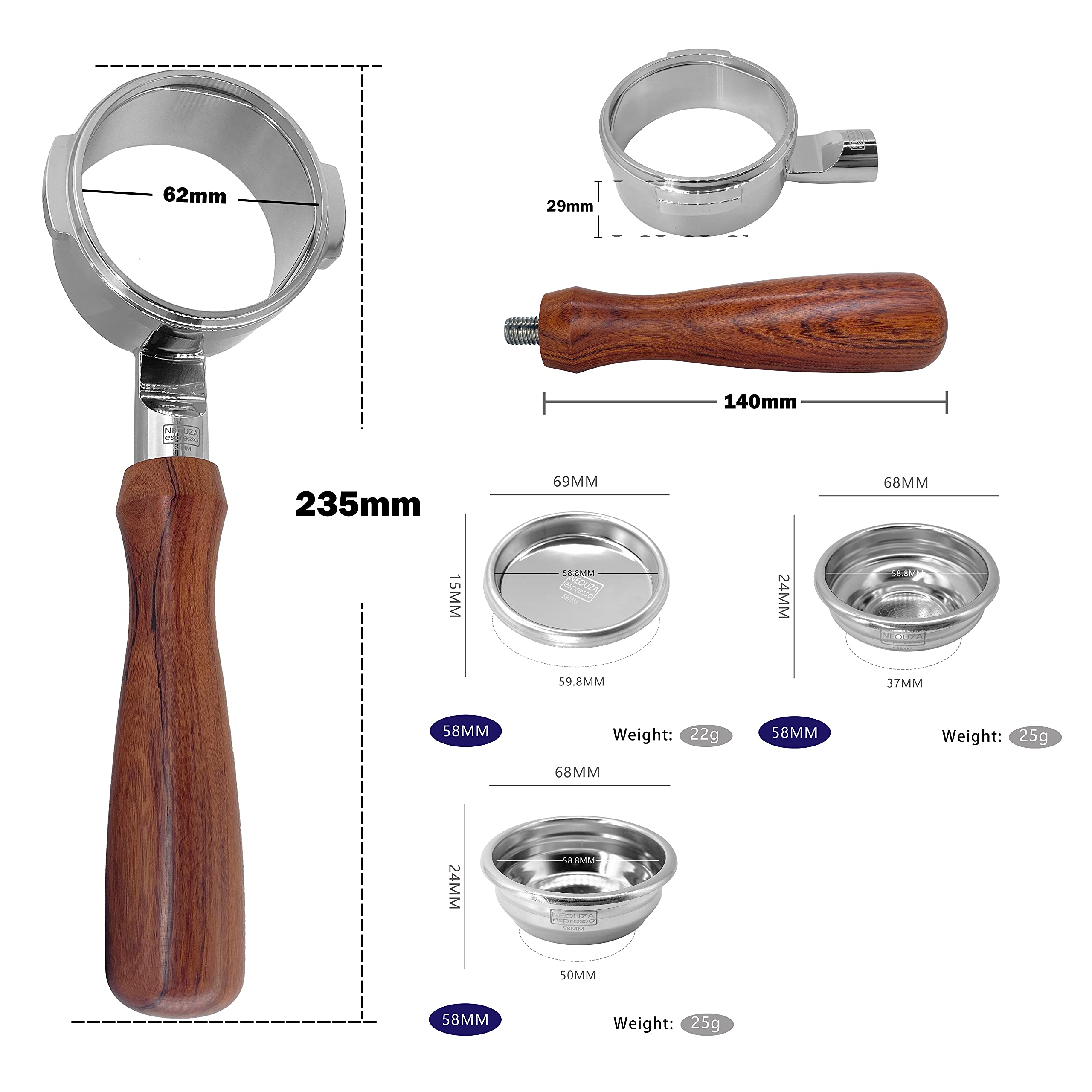 58Mm Bottomless Portafilter For Espresso Coffee Machine Compatible With Sage Breville Bes900Xl, Bes920Xl, Bes980Xl, Bes990Bss Tw