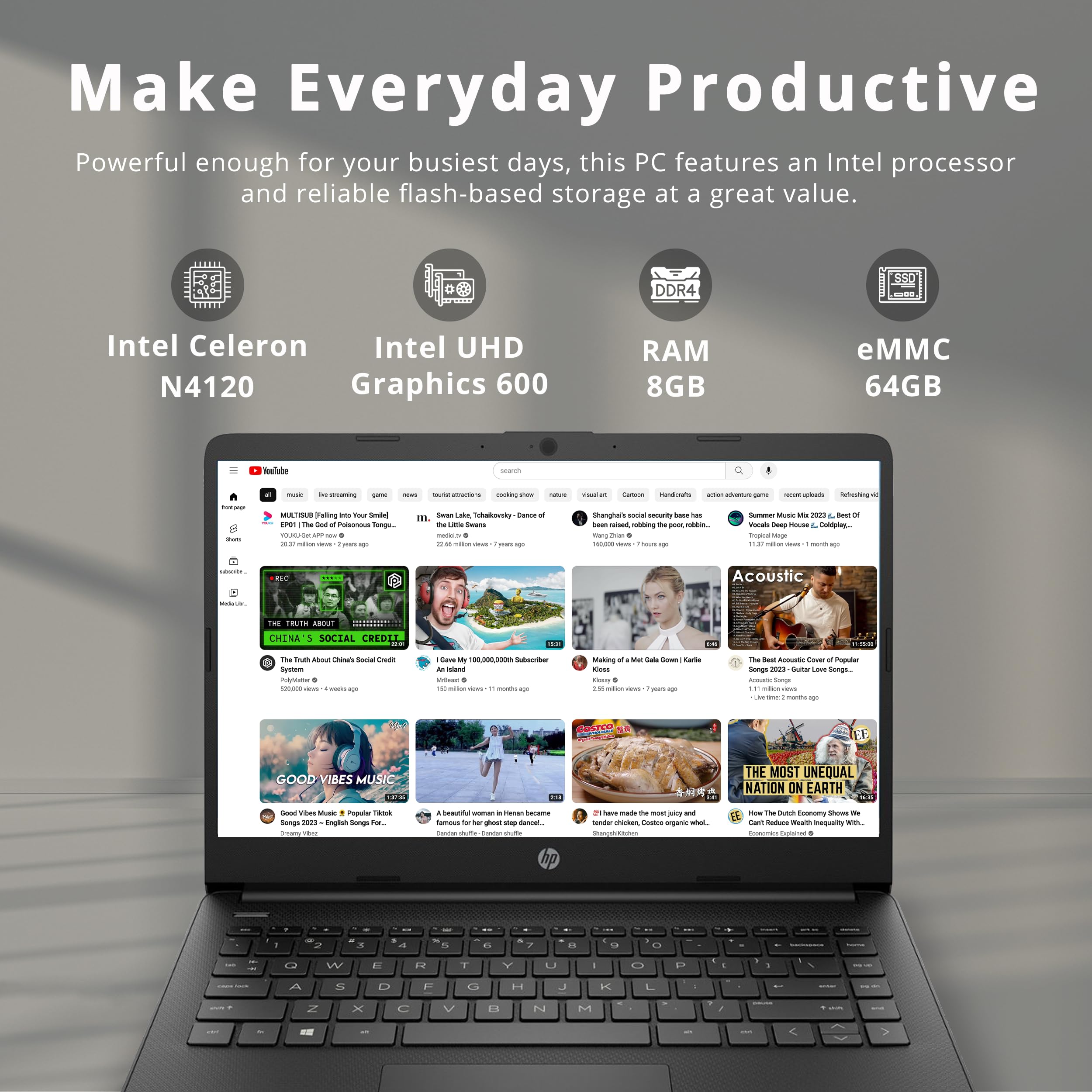 Hp Stream 14'' Hd Brightview Laptop, Intel Celeron N4120, 8Gb Ram, 64Gb Emmc, Intel Hd Graphics, 720P Webcam, 1 Year Office 365,