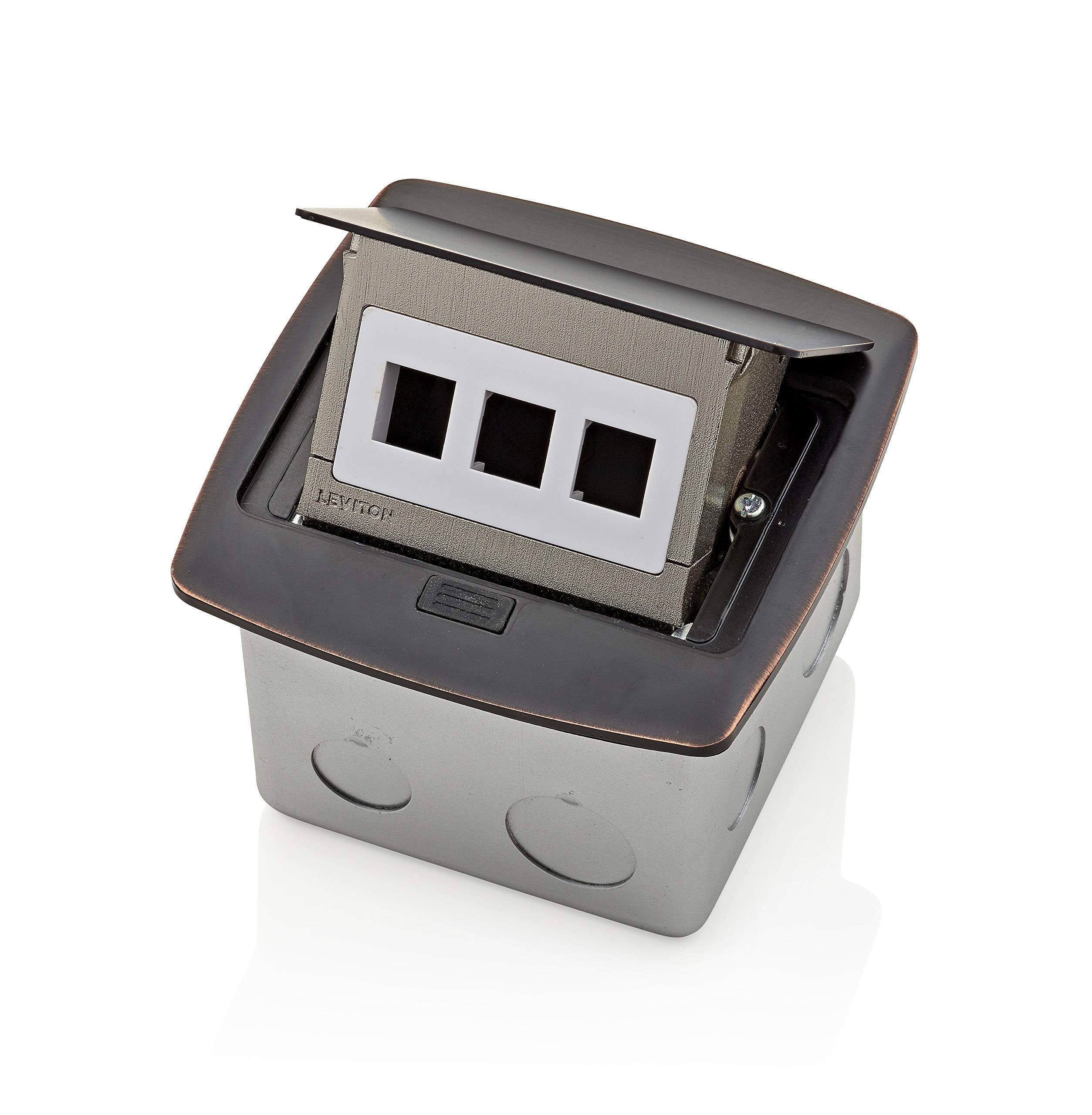 Leviton Pfqp3 Bz Pop Up Floor Box With 3 Port Quickport Insert, Bronze