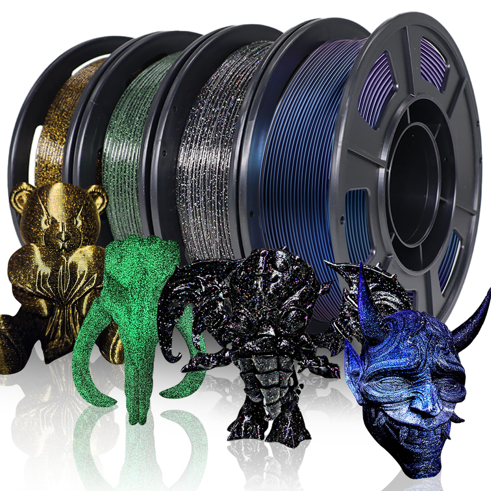 YOUSU 3D Printer Filament Double-Layer Co-Extrusion 3D -Printer Galaxy PLA Filament 1.75mm,Glow in Dark PLA 250g*4 Color Pack.